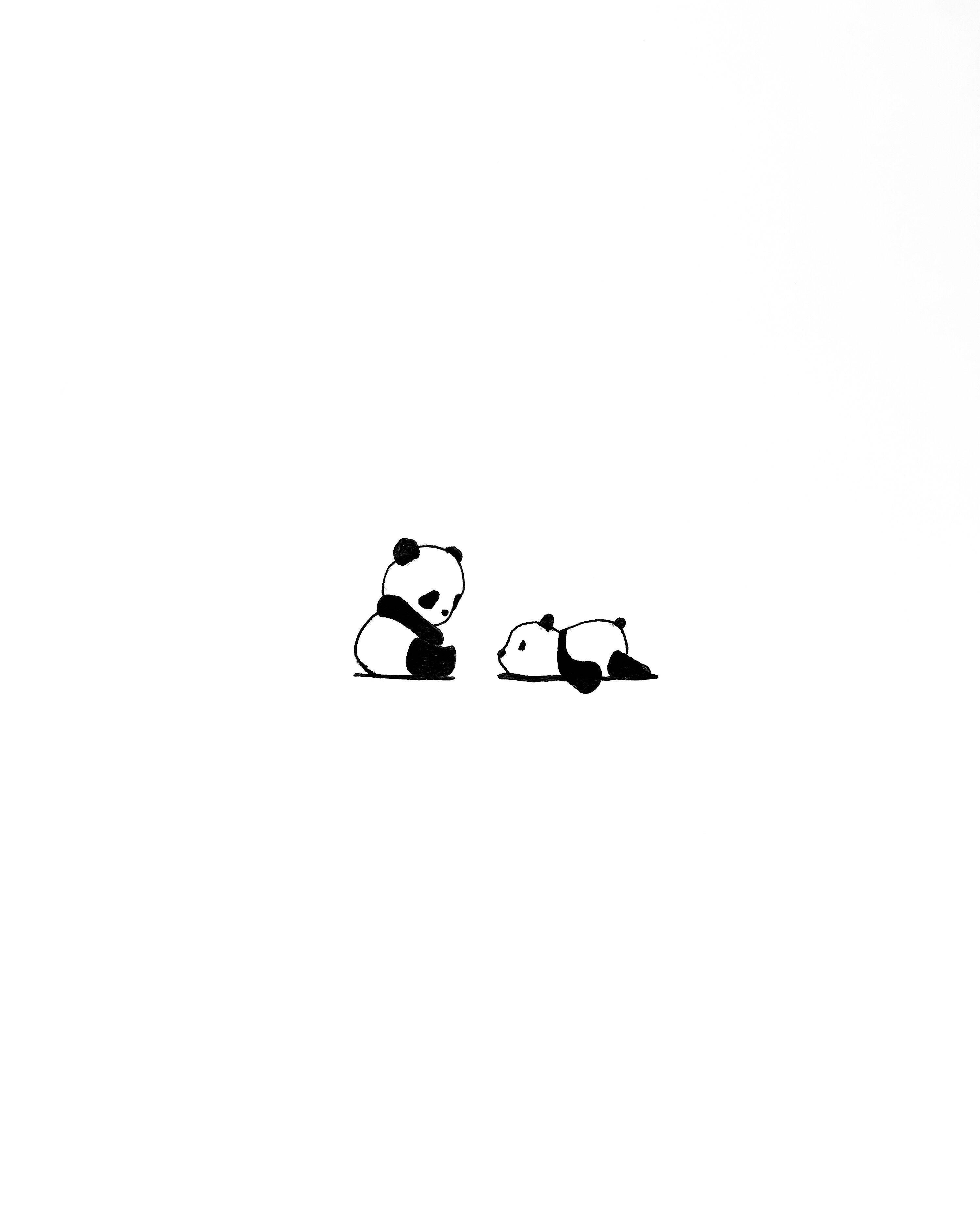 cute minimalist aesthetic panda, minimalist black and white panda illustrations, plain white background, 2K Phone Wallpaper