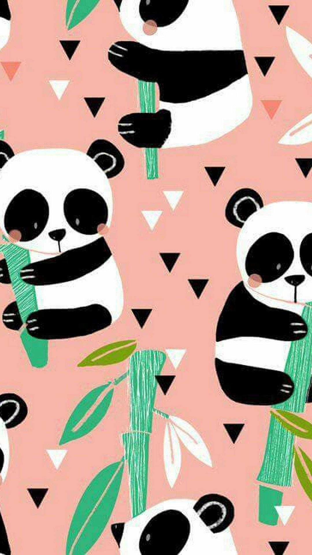 Pink Aesthetic Panda, bamboo, pastel pink backdrop, Full HD Phone Wallpaper