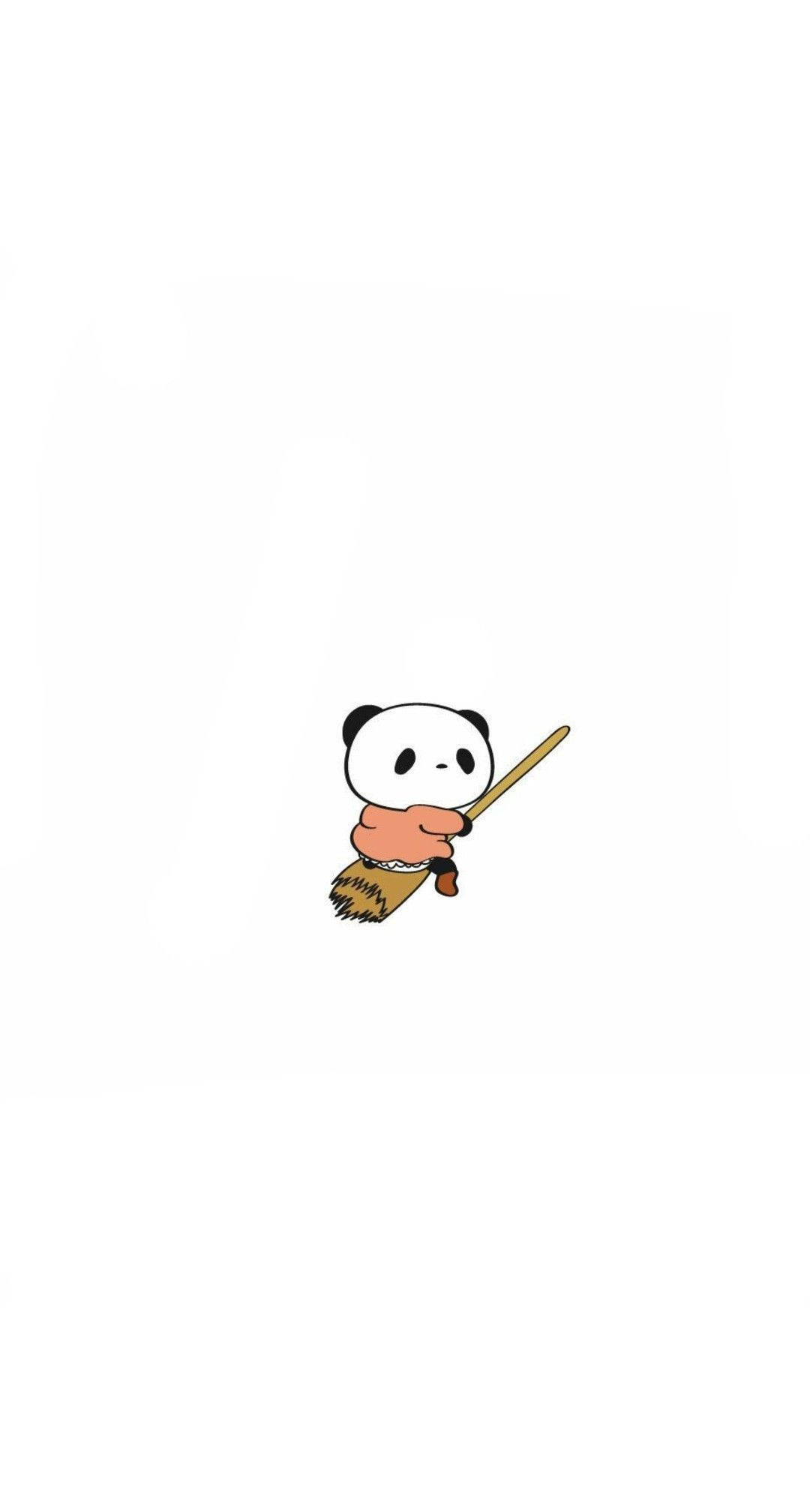 Aesthetic Panda, broomstick, orange shirt, Full HD Phone Wallpaper