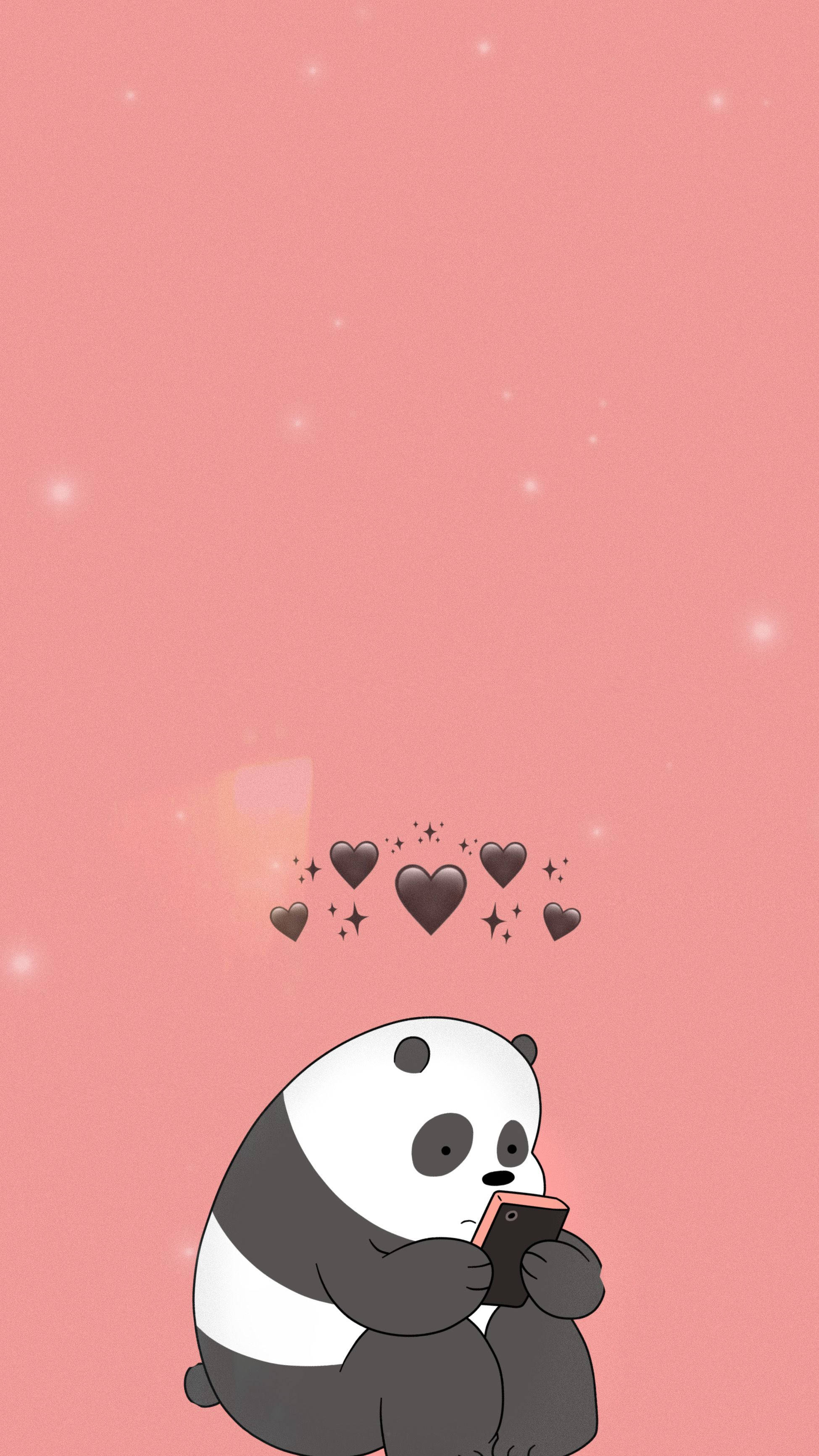 Aesthetic Panda, black hearts, cartoon panda, 2K Phone Wallpaper