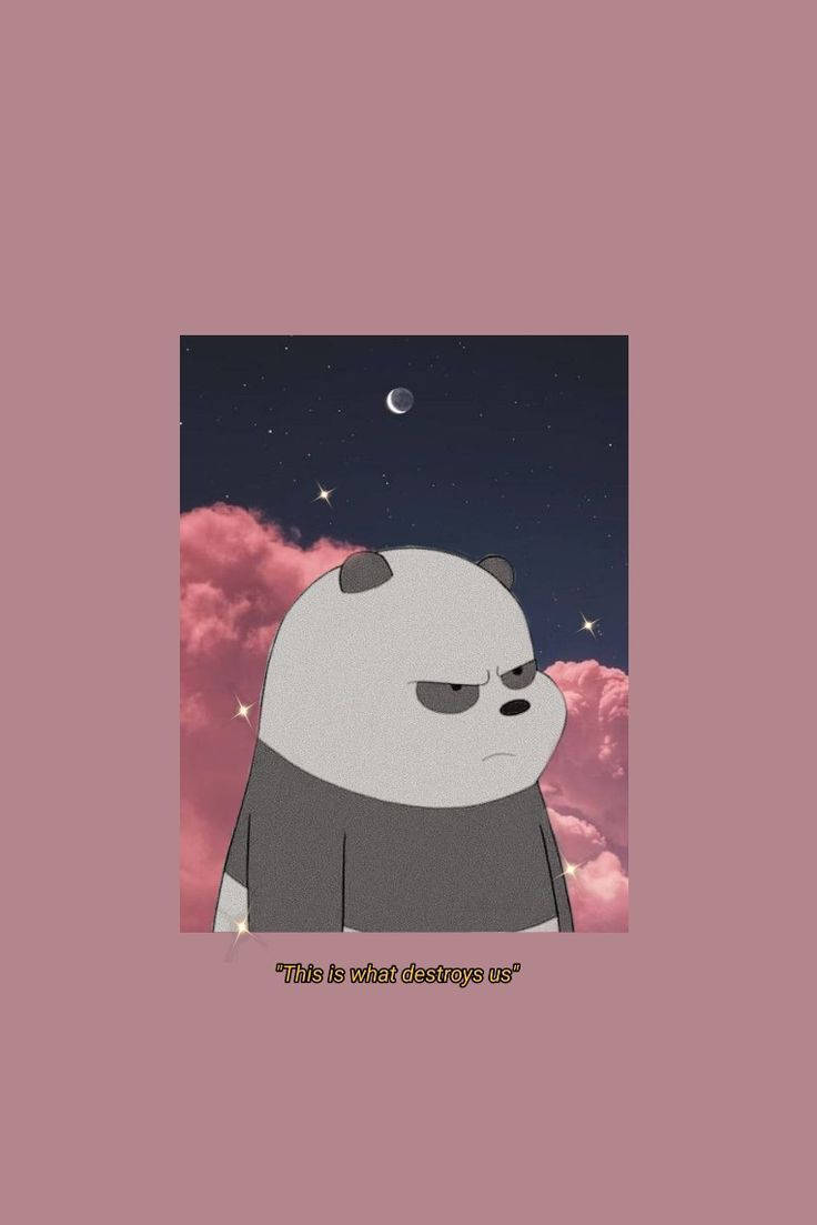 Aesthetic Panda Bear, starry night sky, pink clouds, SD Phone Wallpaper