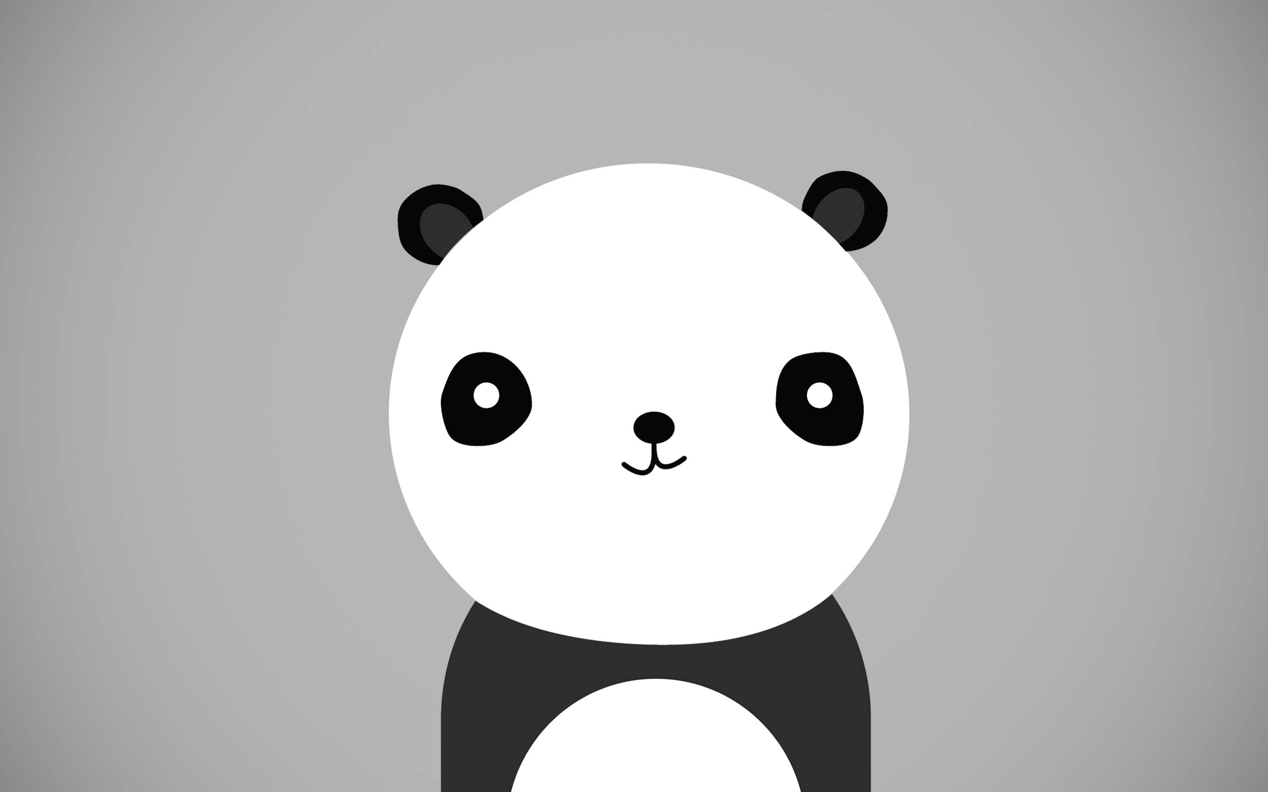 cute black and white aesthetic smiling panda, minimalist black and white cartoon panda, big round eyes, 2K Desktop Wallpaper