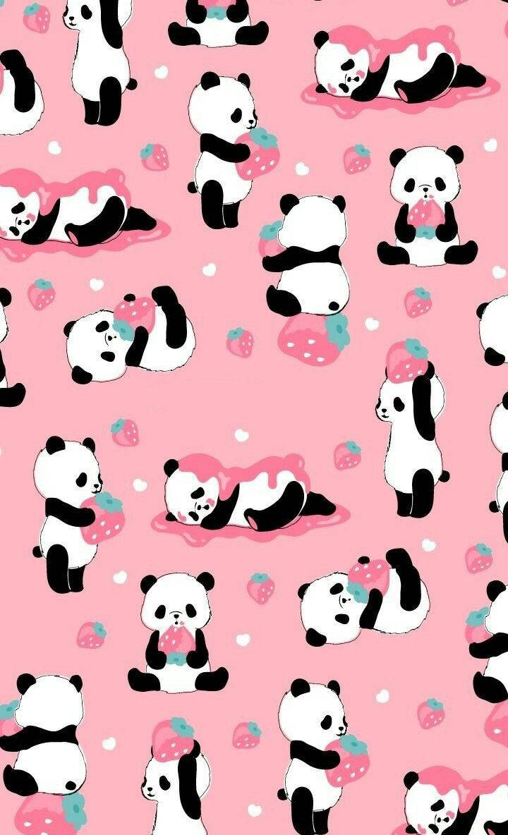 Aesthetic Panda, strawberry pink, pink puddles, SD Phone Wallpaper