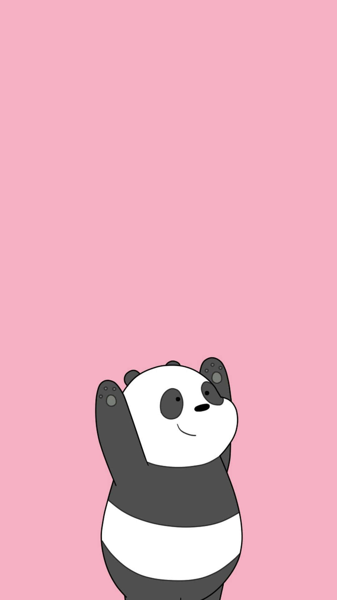 cute cartoon panda, pastel pink, black and white fur, Full HD Phone Wallpaper