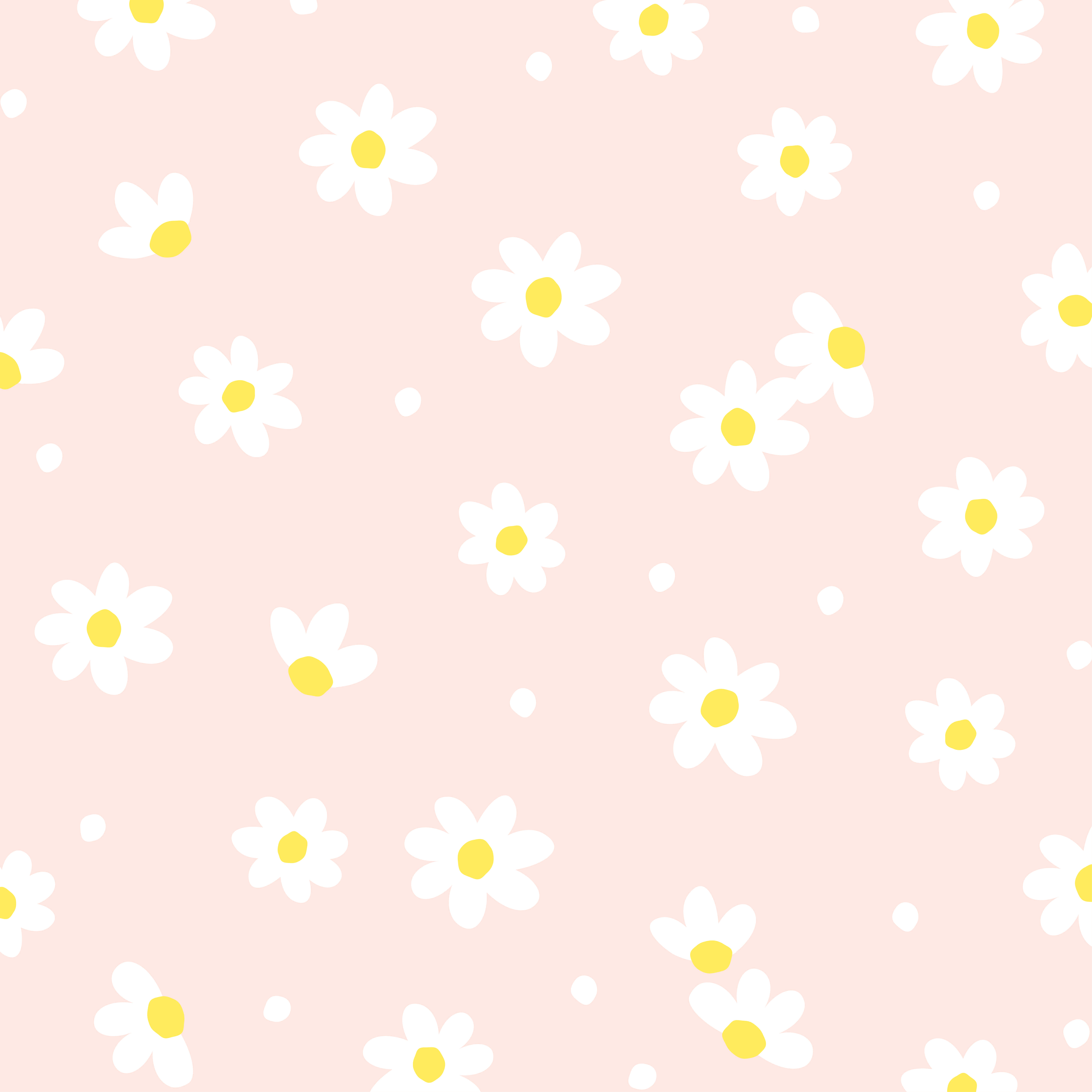 pastel pink daisy pattern, soft pink background, scattered white daisies, 5K Desktop Wallpaper