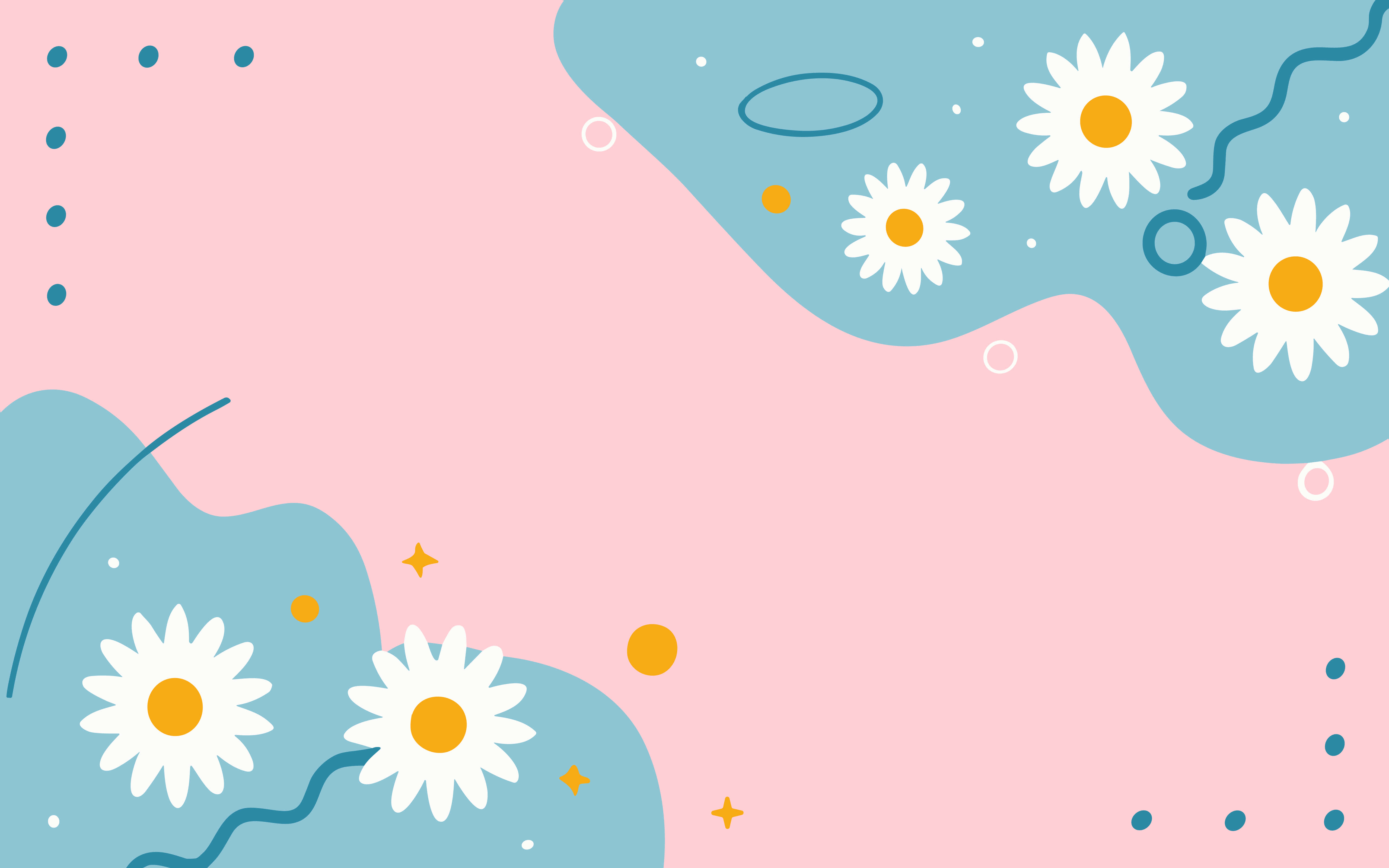 pastel pink, pastel blue, white daisies, 5K Desktop Wallpaper