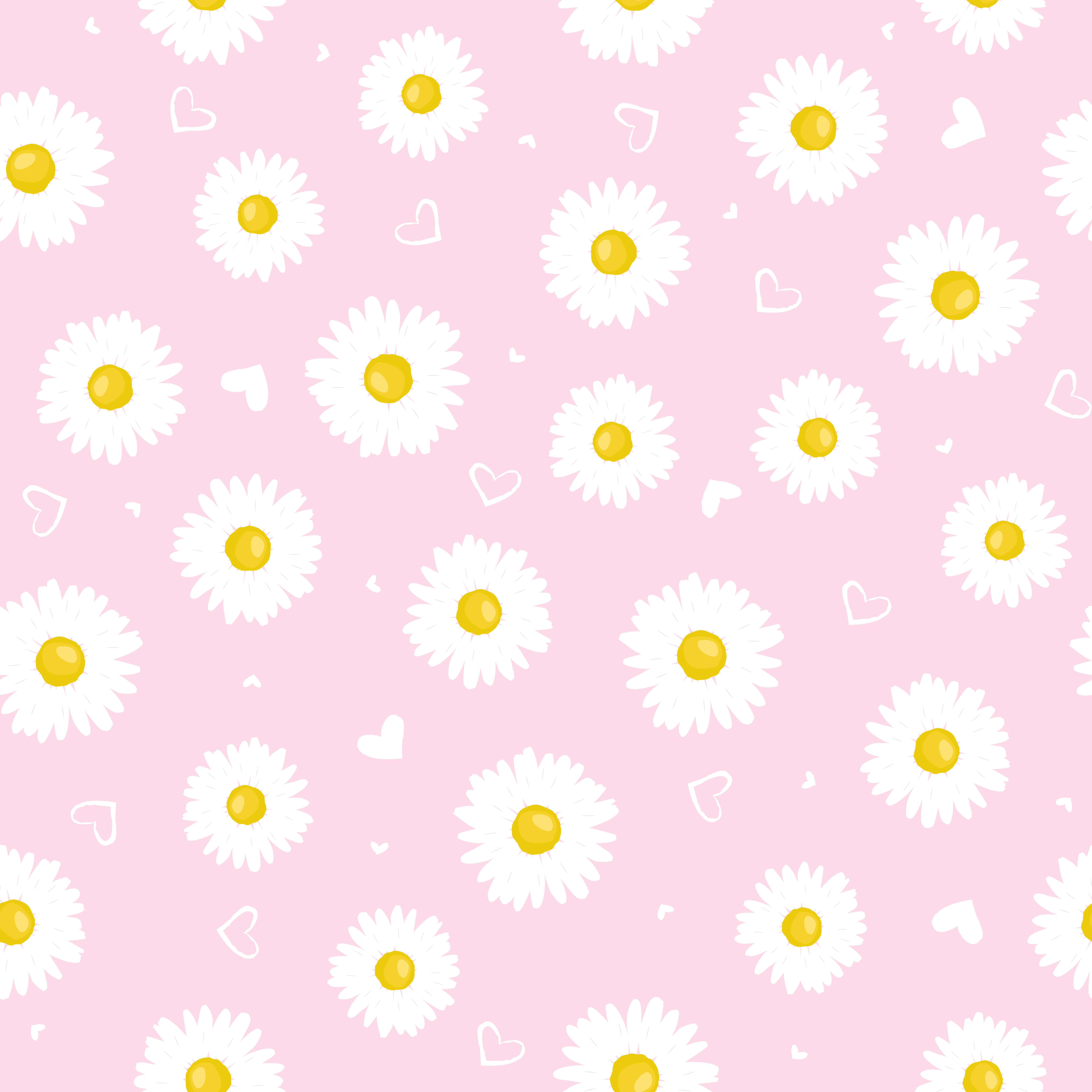 pastel pink, white daisies, tiny hearts, 5K Desktop Wallpaper