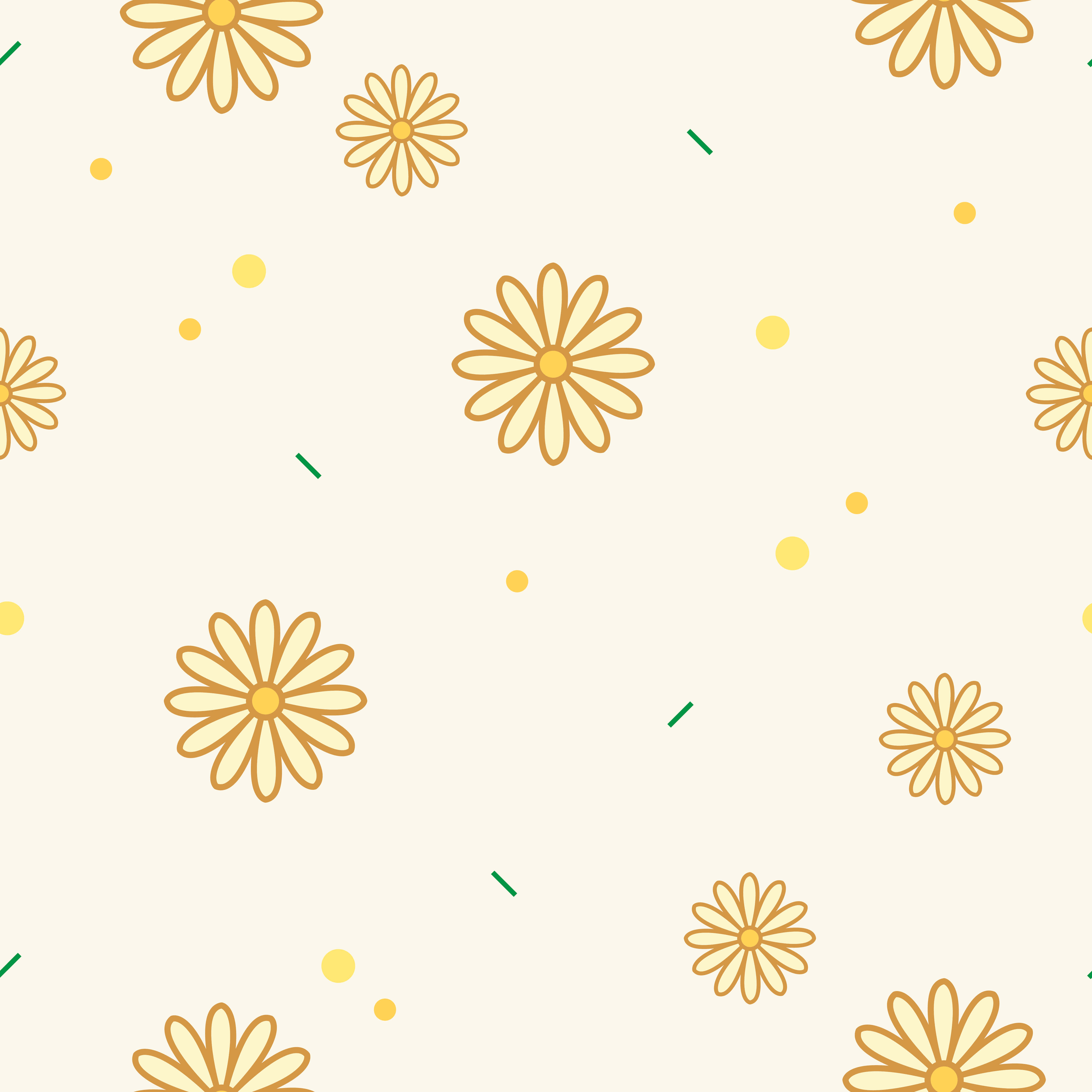 pastel daisy pattern, yellow daisies, brown outlines, 4K Desktop Wallpaper