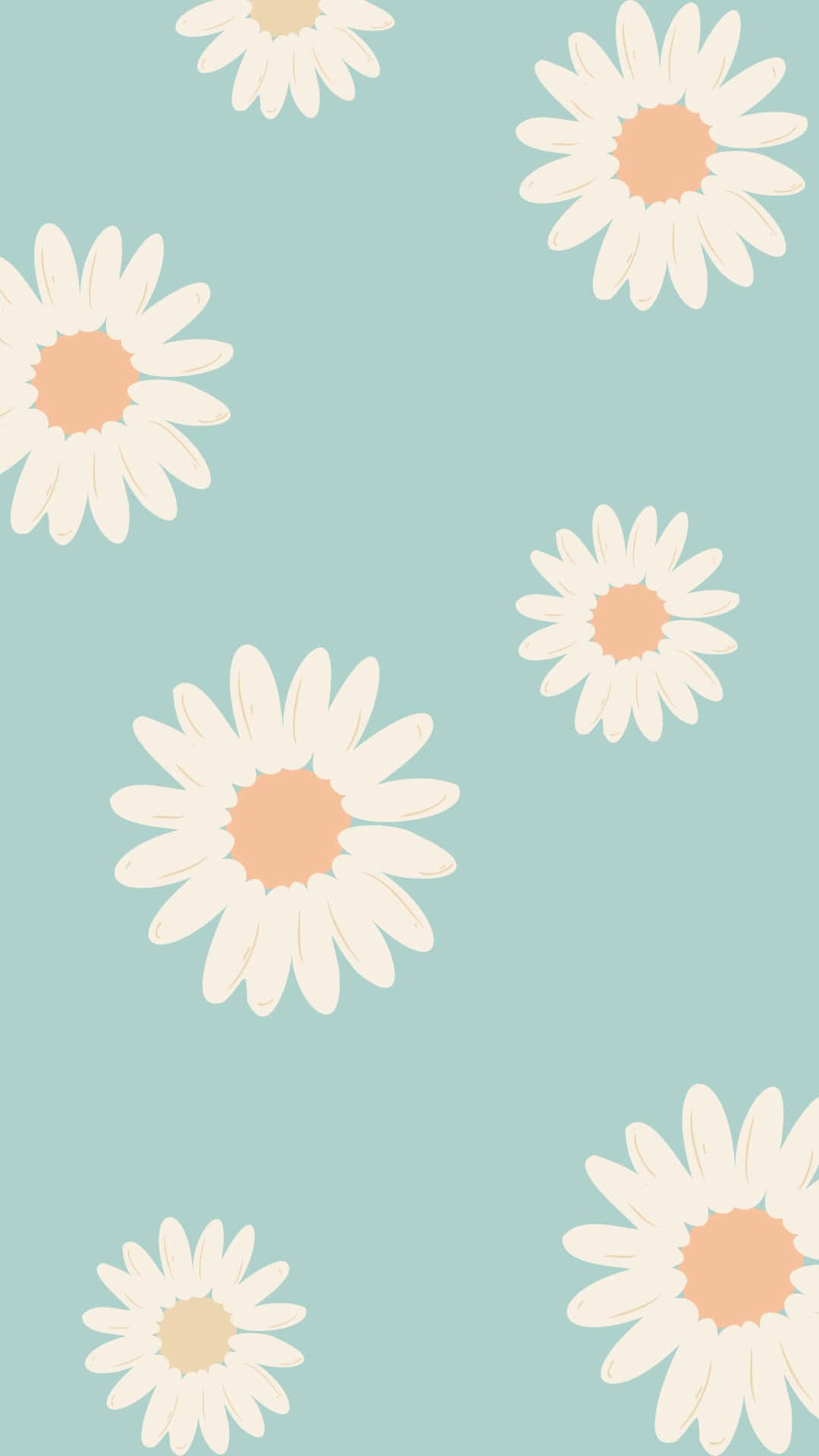 pastel daisy pattern, aesthetic, mint green background, Full HD Phone Wallpaper
