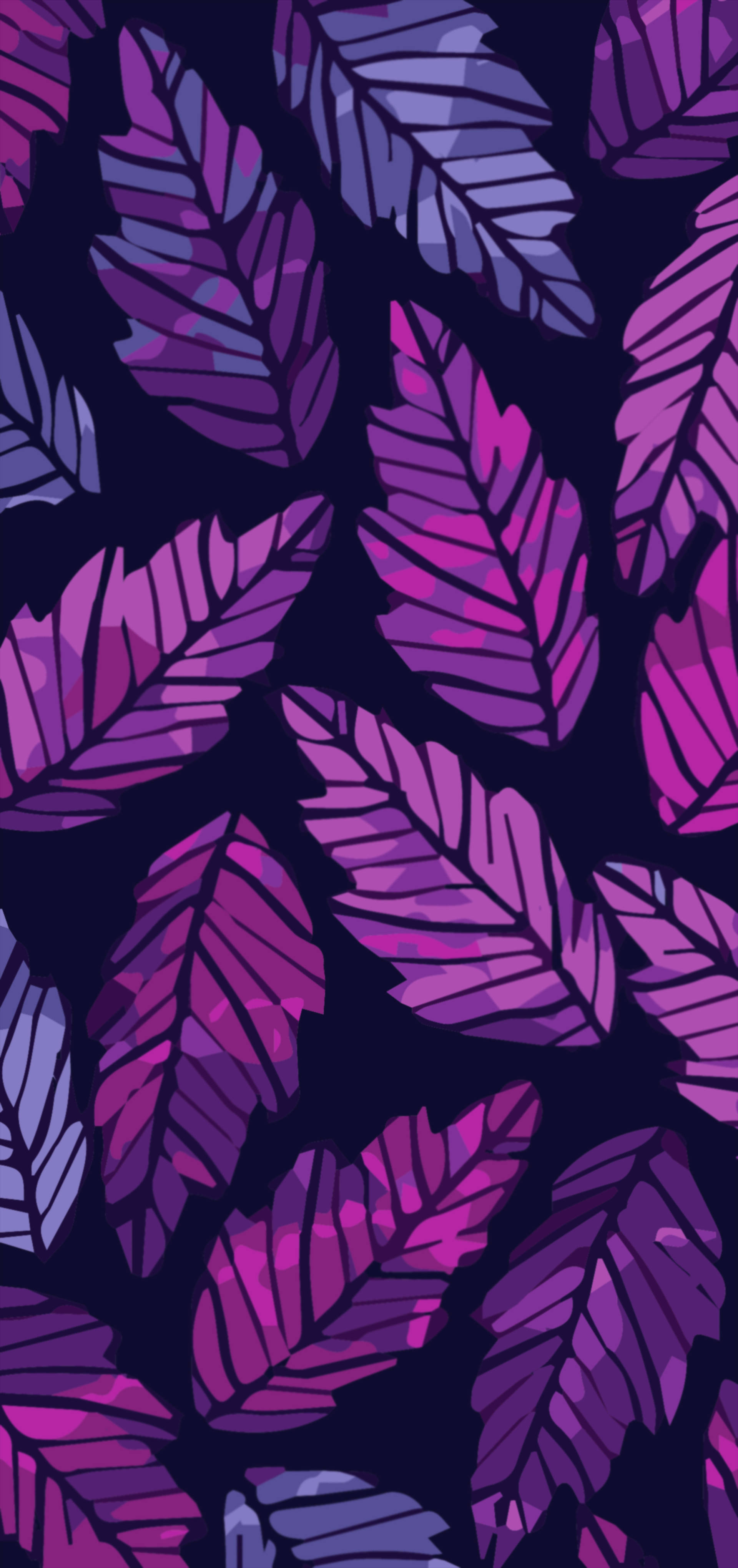 purple foliage, geometric shading, dark navy background, 4K Phone Wallpaper