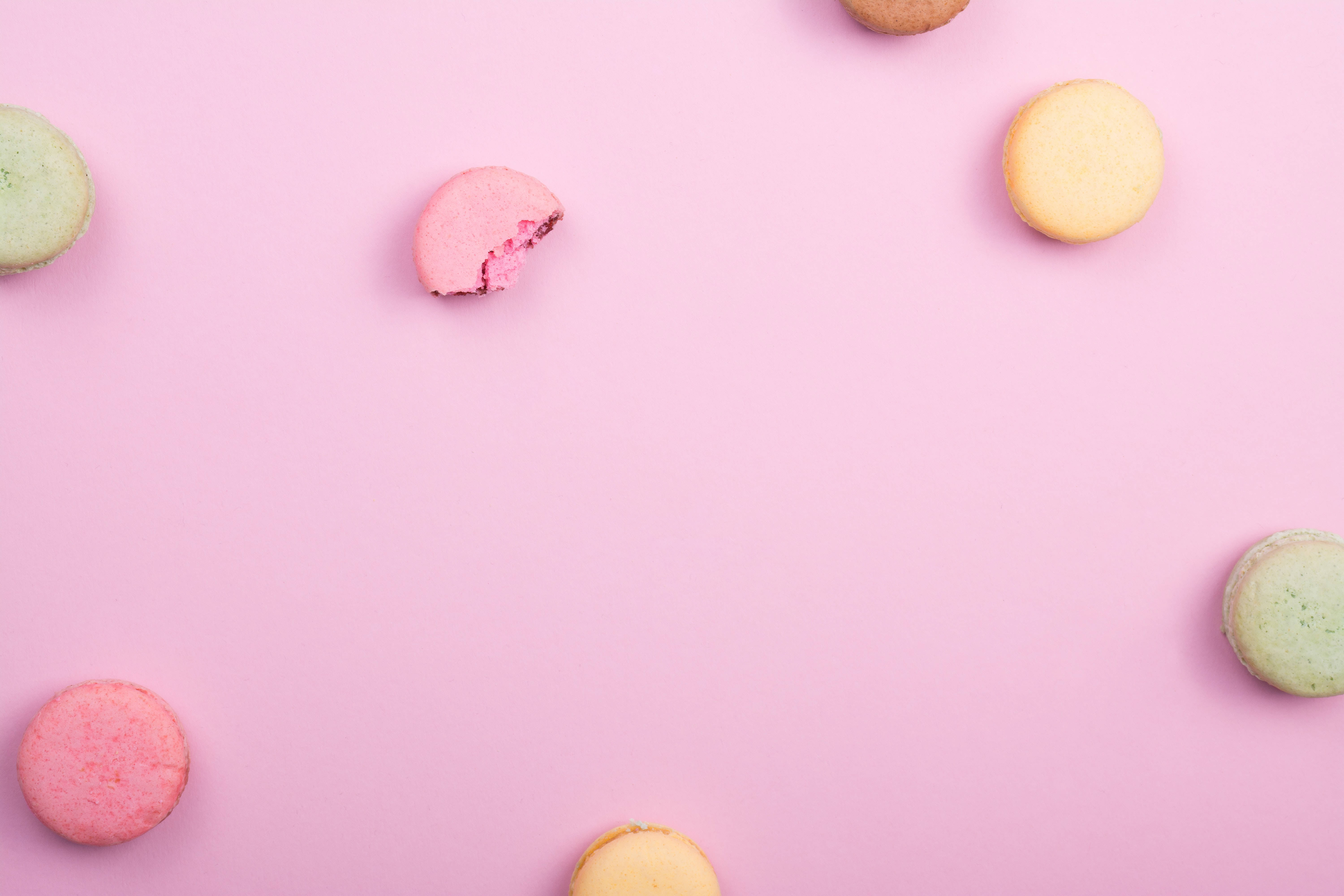 macaroons, pastel macarons, soft pink green and yellow, 5K Desktop Wallpaper