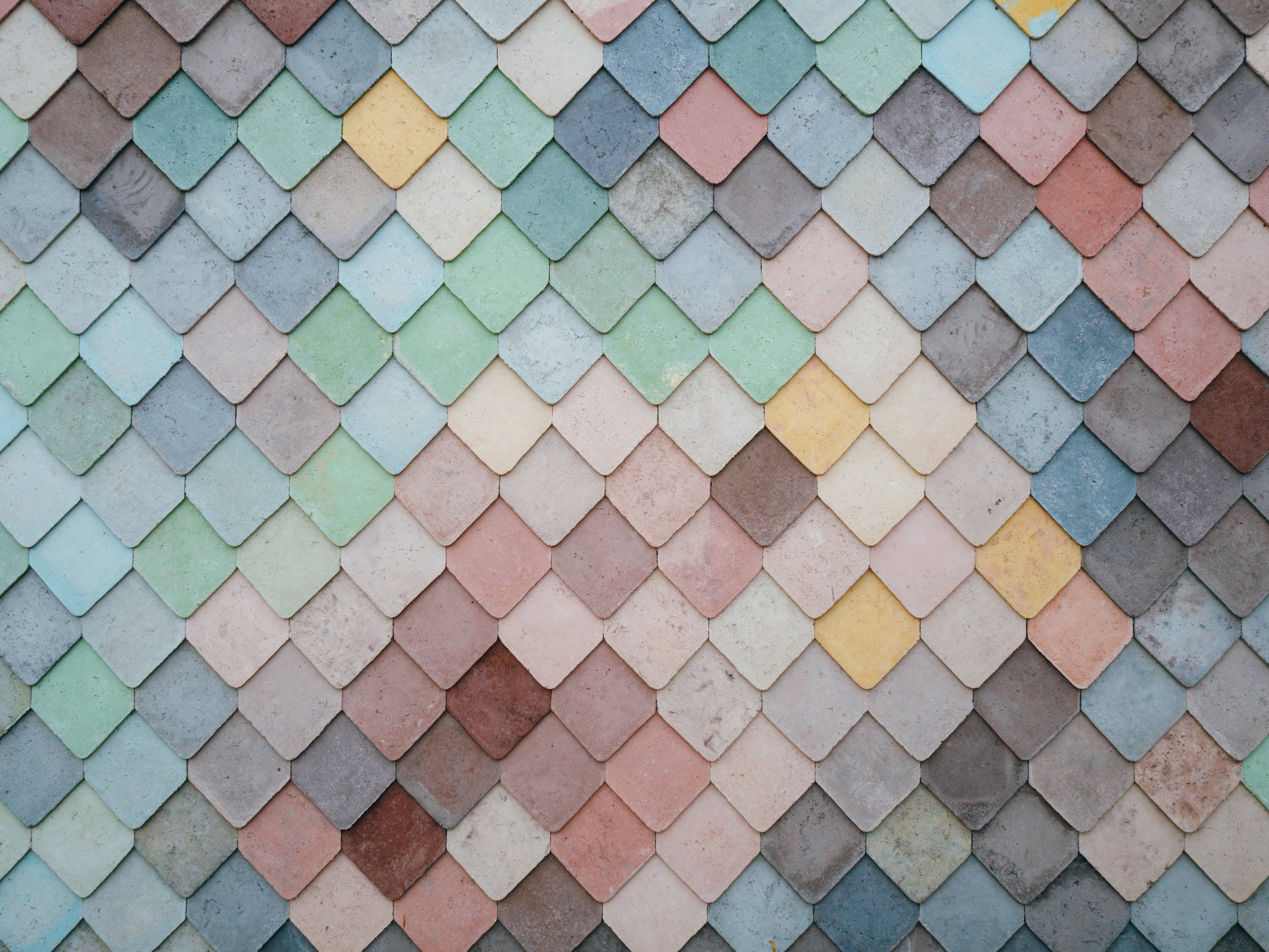 roof tiles, mosaic tile wall, scalloped diamond shapes, 4K Desktop Wallpaper