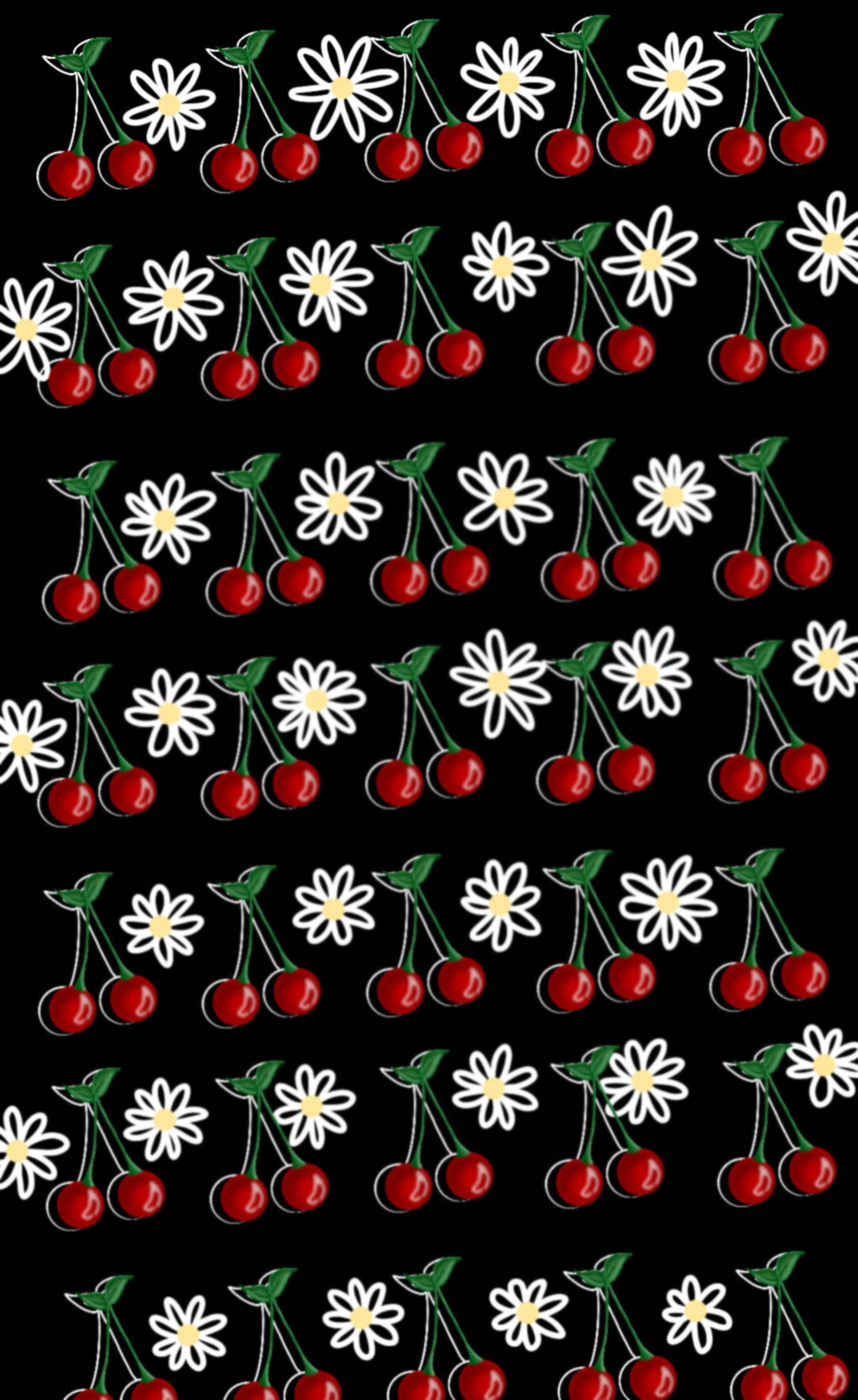 cherries, daisies, red cherries, 2K Phone Wallpaper