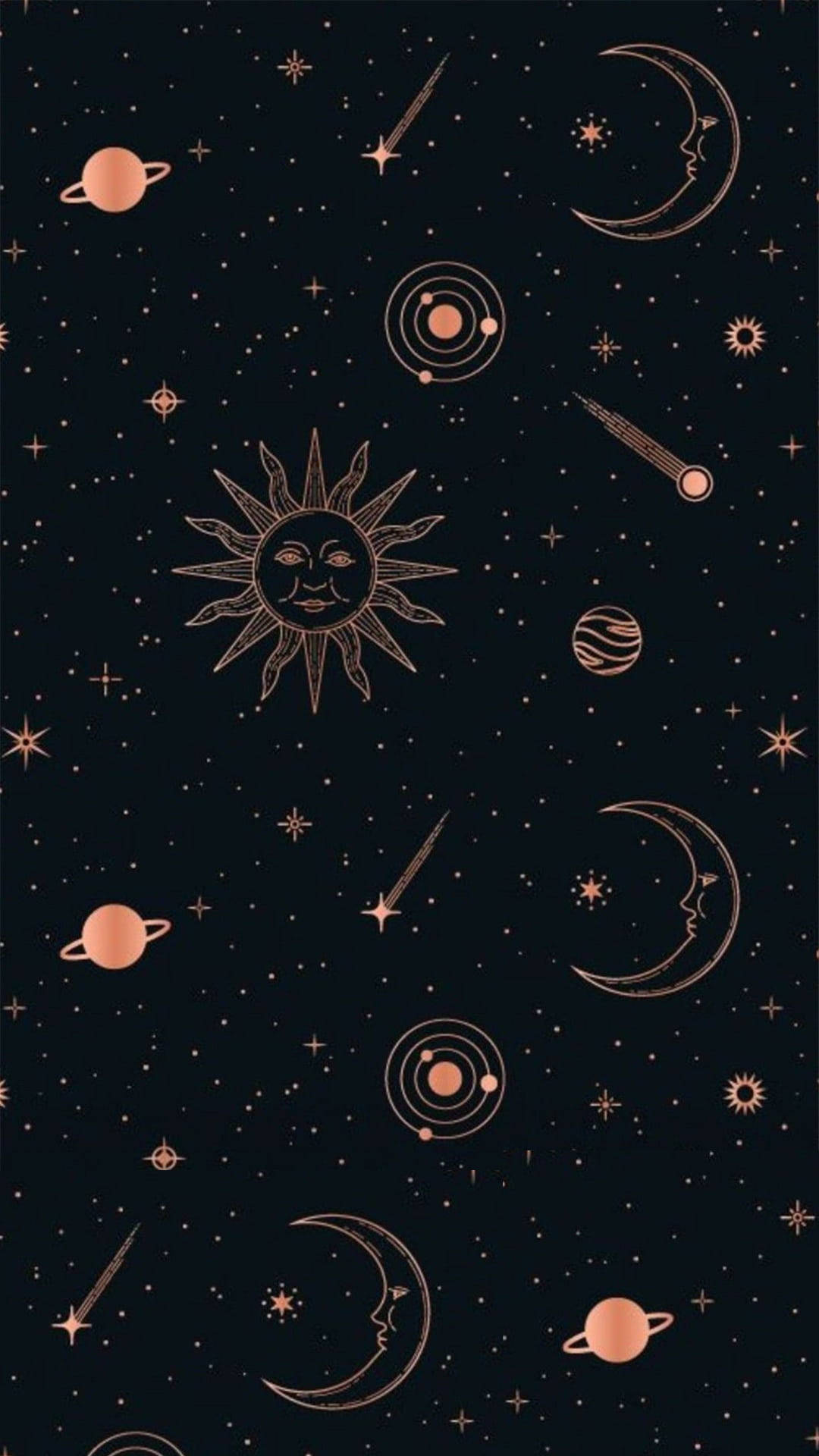 Cosmos Aesthetic, golden celestial bodies, smiling sun, Full HD Phone Wallpaper