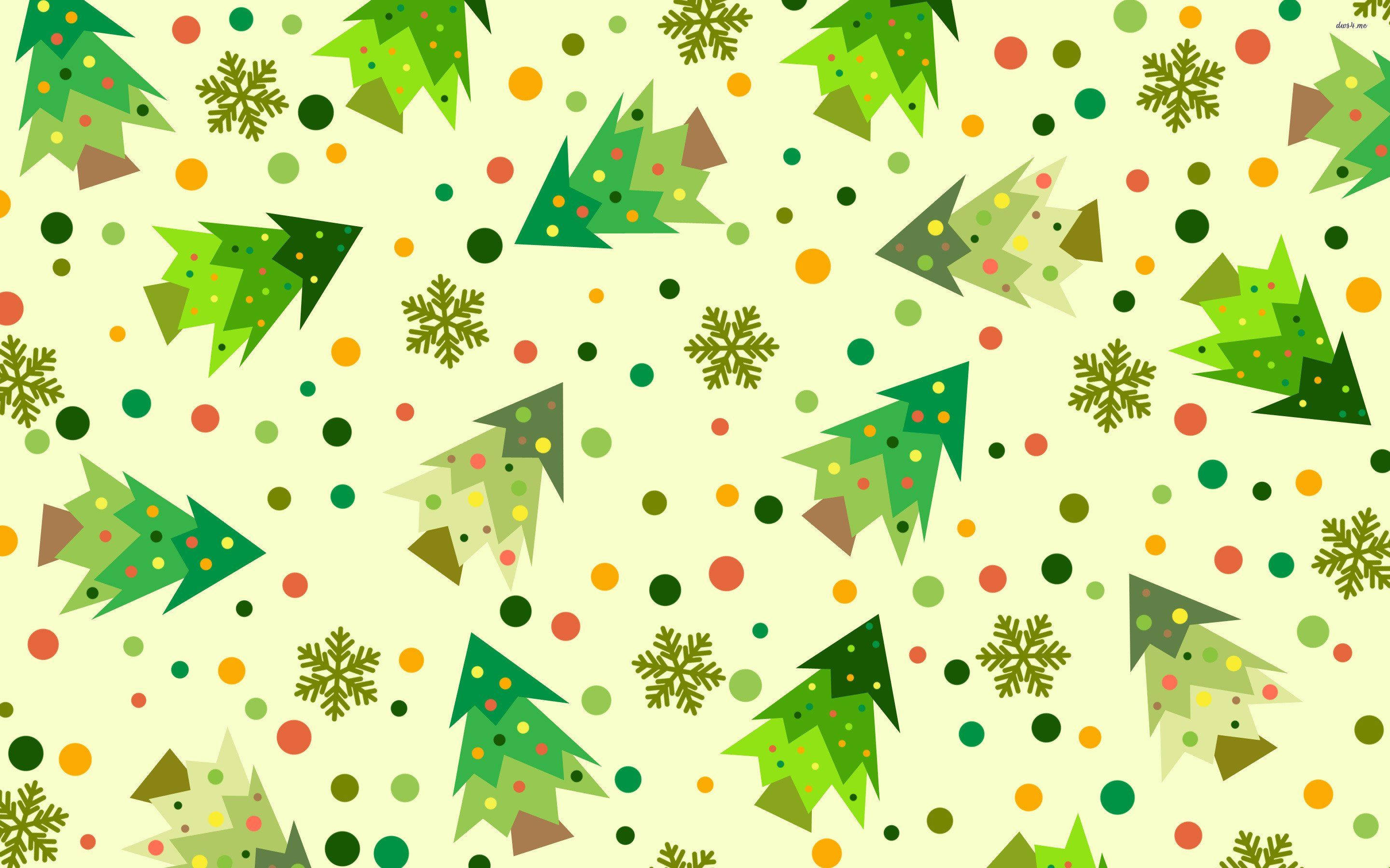 Christmas Tree Aesthetic Pattern, green Christmas trees, snowflakes, 2K Desktop Wallpaper