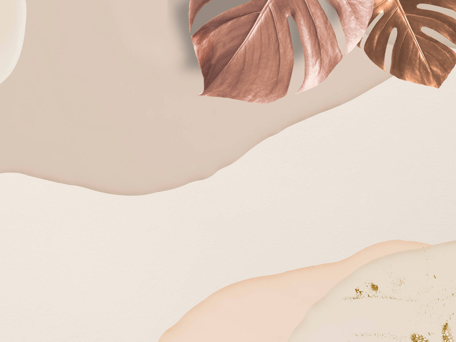 Monstera leaves, rose gold, beige background, HD Desktop Wallpaper