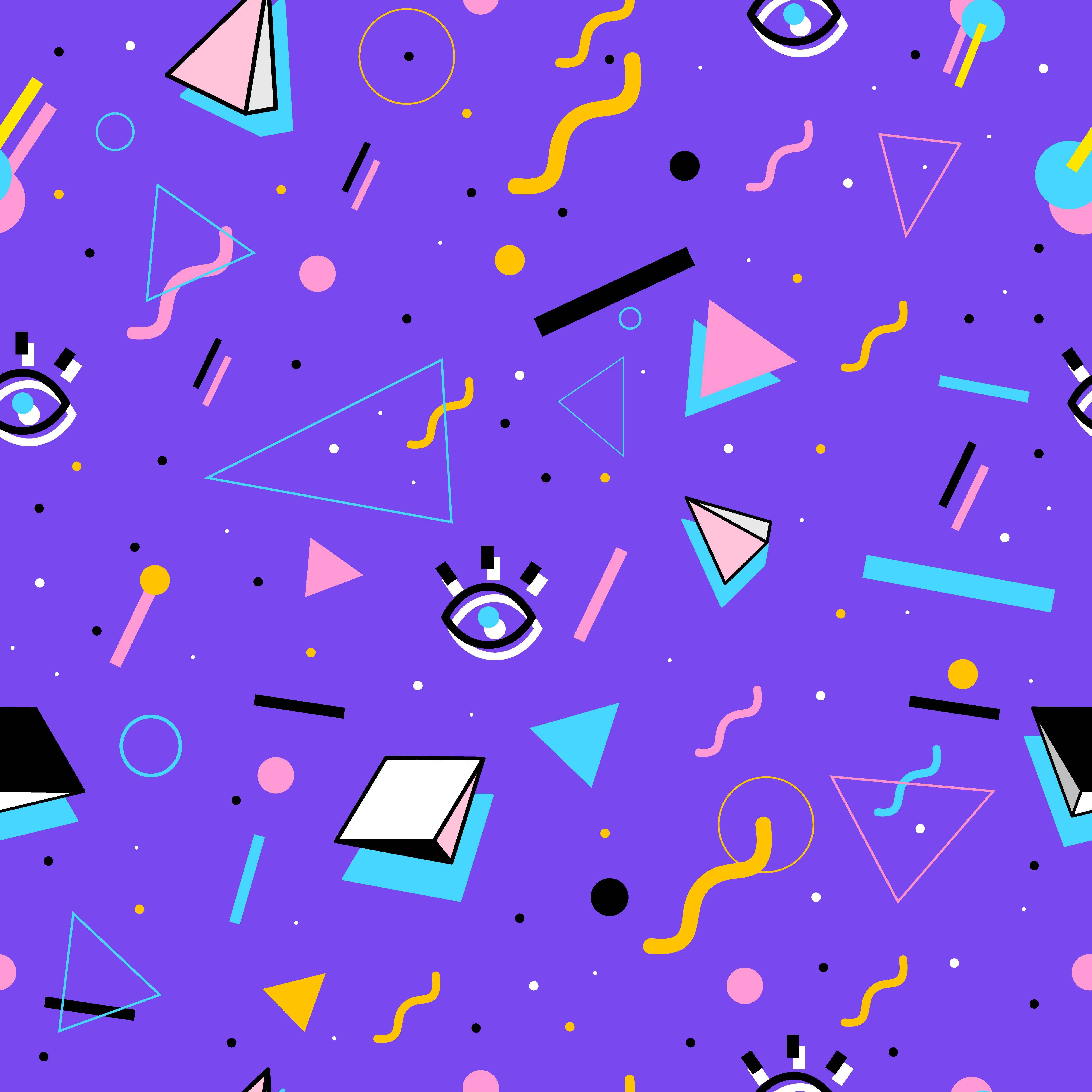 retro-futuristic, neon geometric shapes, stylized eyes, 4K Desktop Wallpaper