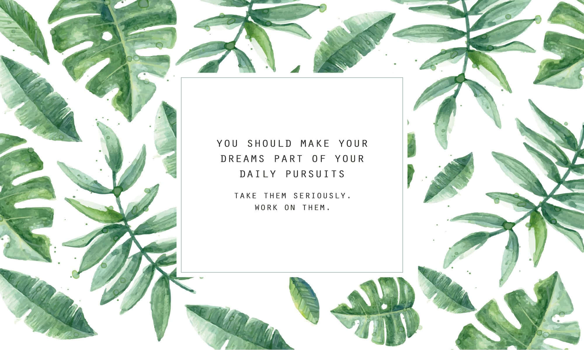 Indie Aesthetic Pc, watercolor tropical leaves, white box, Full HD Desktop Wallpaper