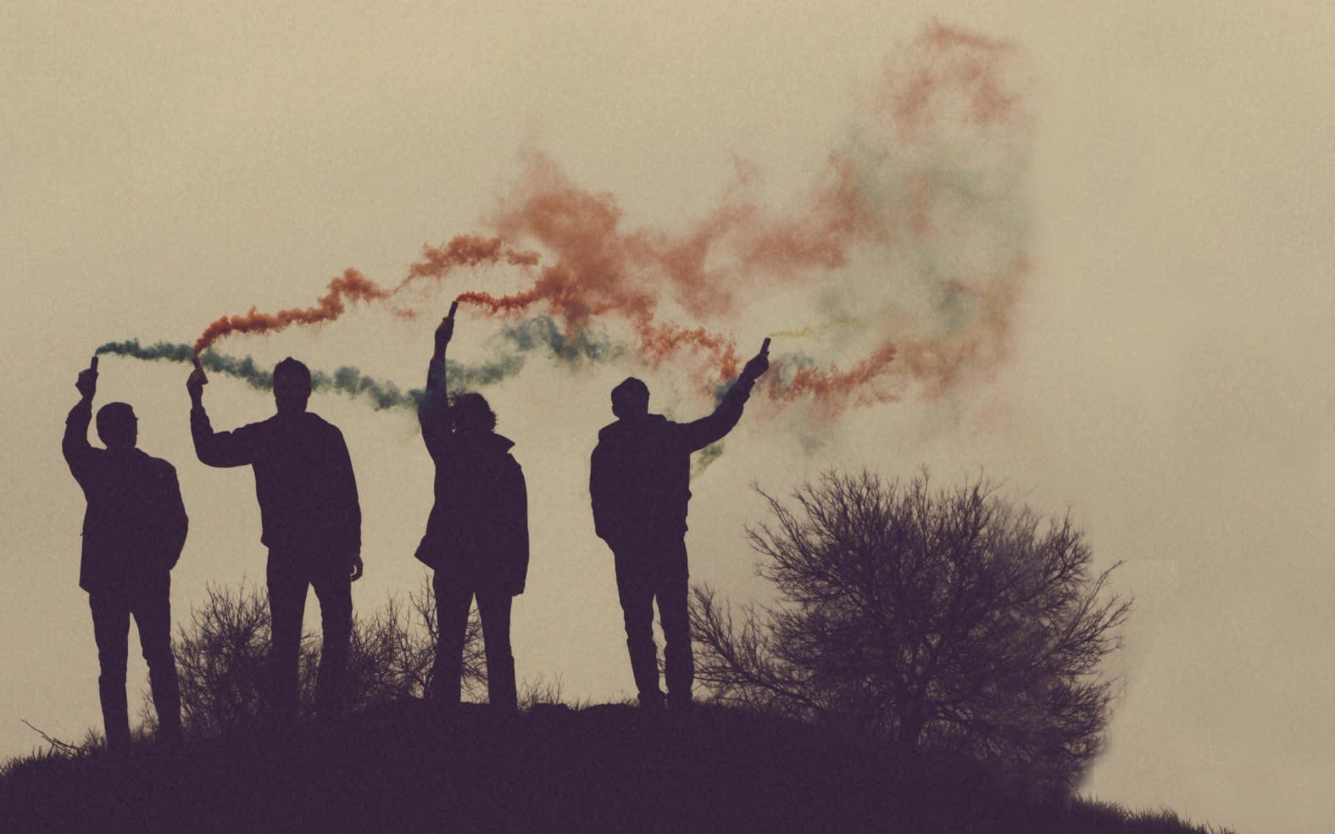 Indie Aesthetic PC, flares, red green and yellow smoke, Full HD Desktop Wallpaper