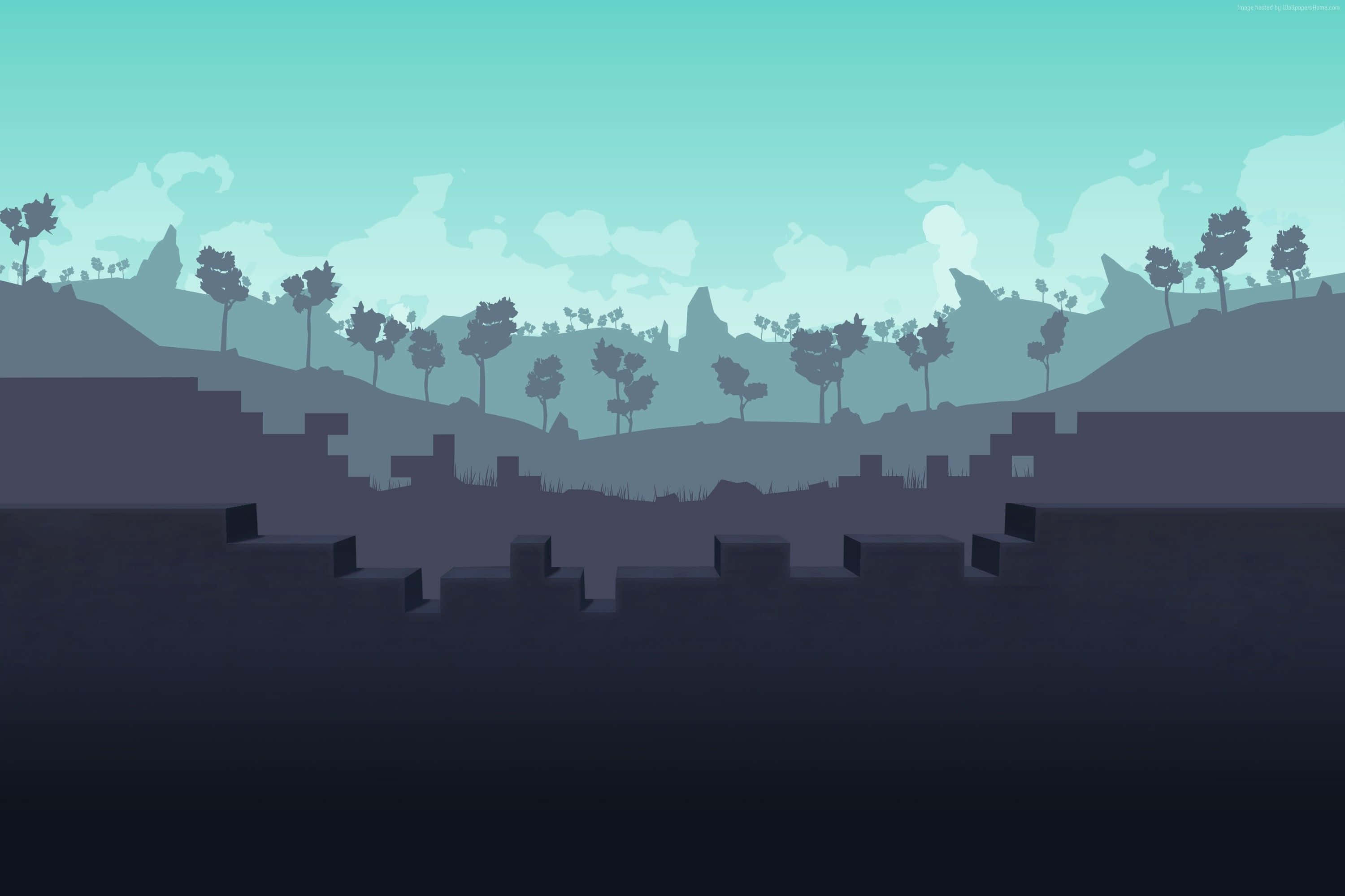 indie aesthetic pc, minimalist digital-art landscape, dark silhouetted ruins, 2K Desktop Wallpaper