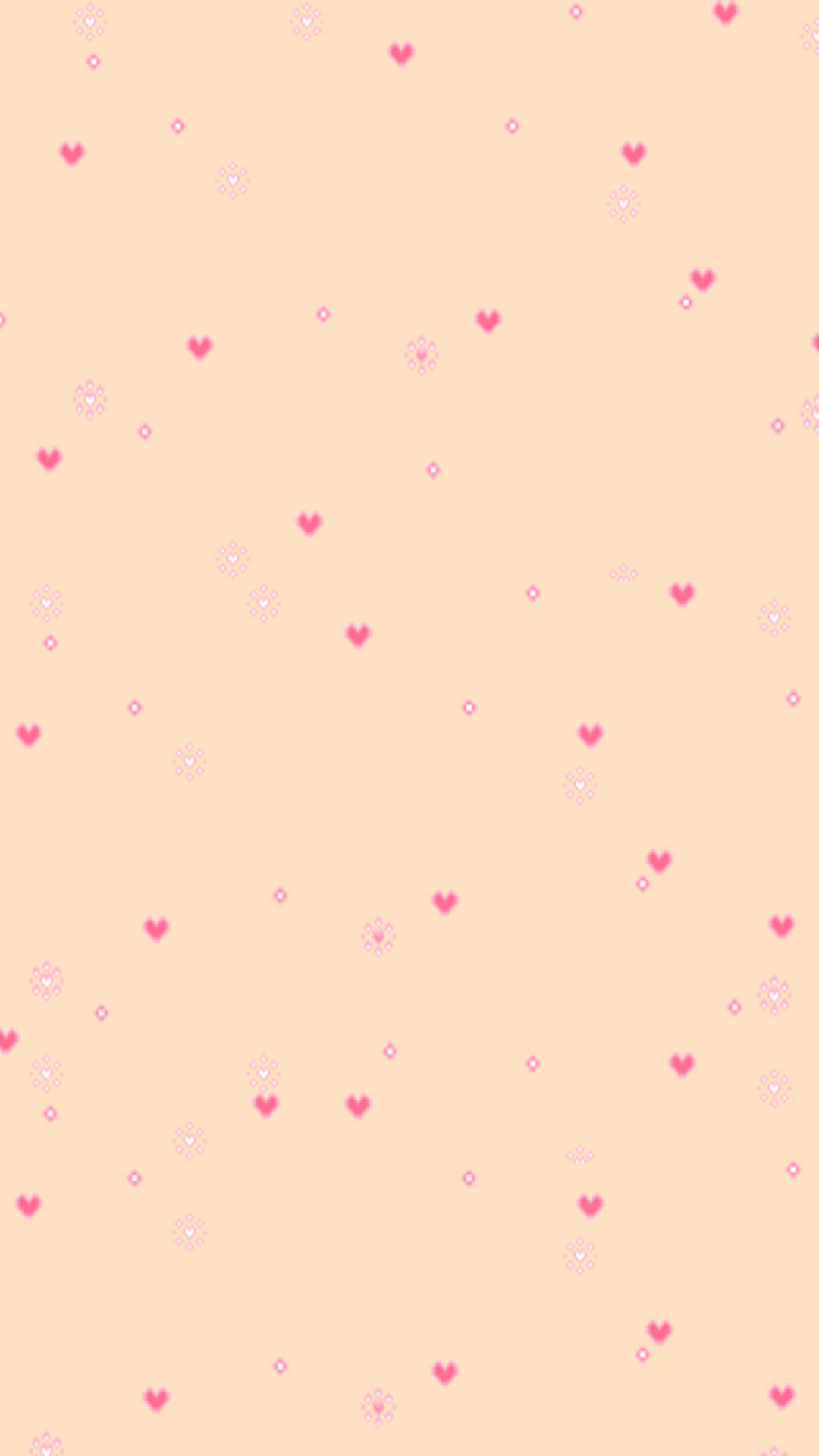 peach pink, tiny hearts, white floral motifs, Full HD Phone Wallpaper