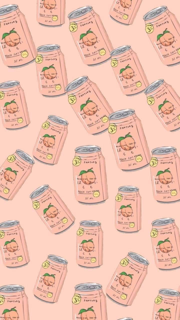 peach-pink beverage cans, pink peach soda cans, cute cartoon faces, HD Phone Wallpaper