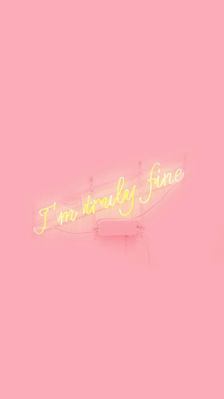 Aesthetic Peach Pink, glowing yellow neon sign, I'm truly fine, HD Phone Wallpaper