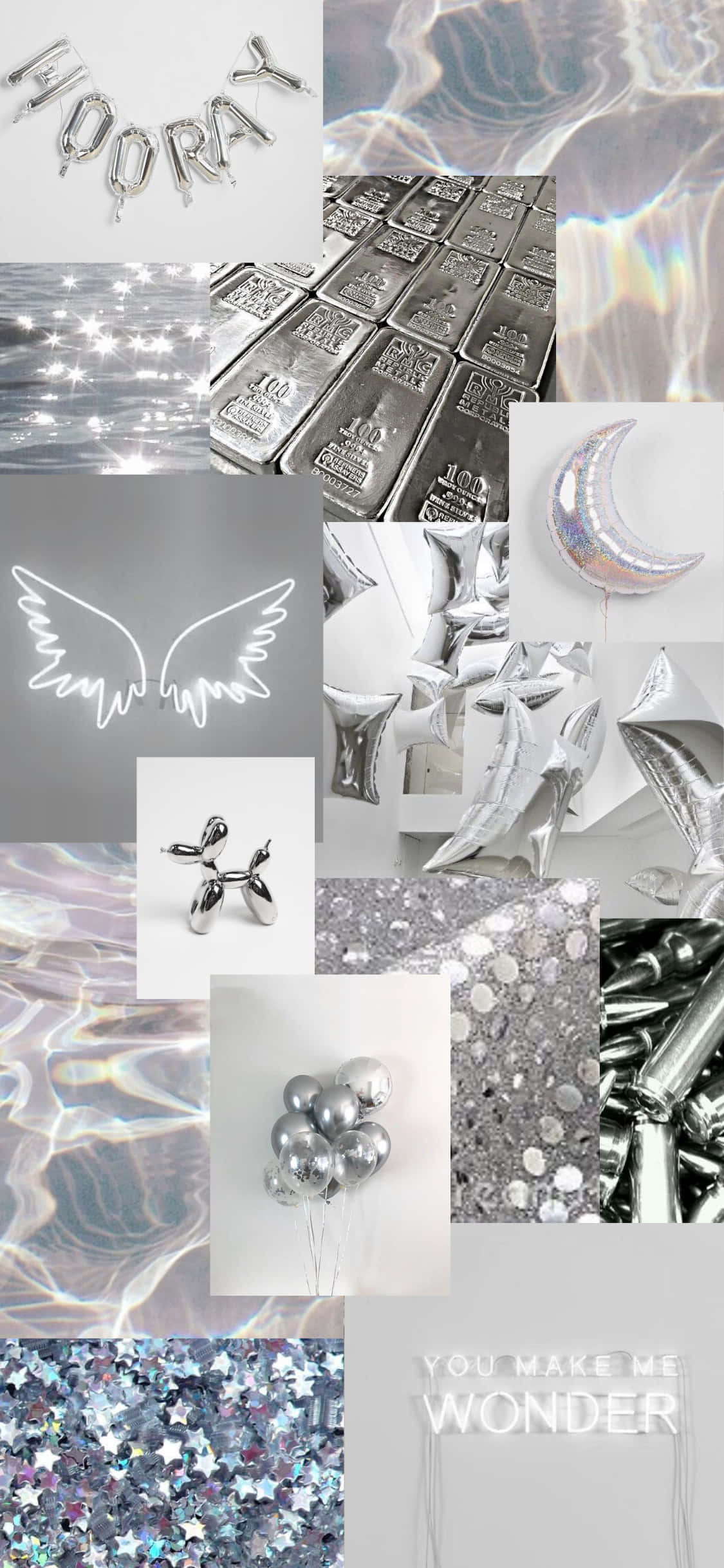 silver aesthetic iPhone, collage, balloons, Full HD Phone Wallpaper