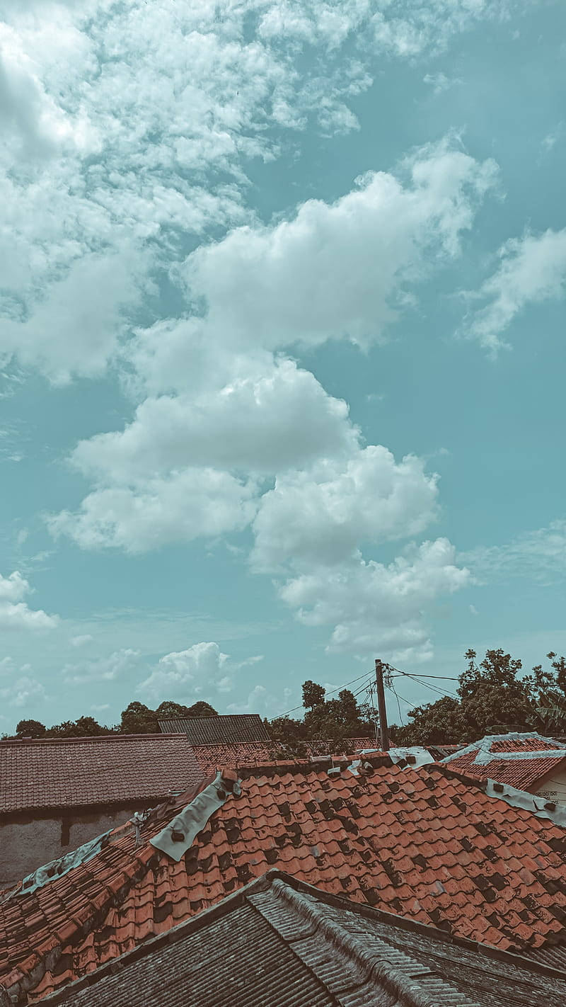 Aesthetic Phone, red tiled rooftops, vast sky, HD Phone Wallpaper