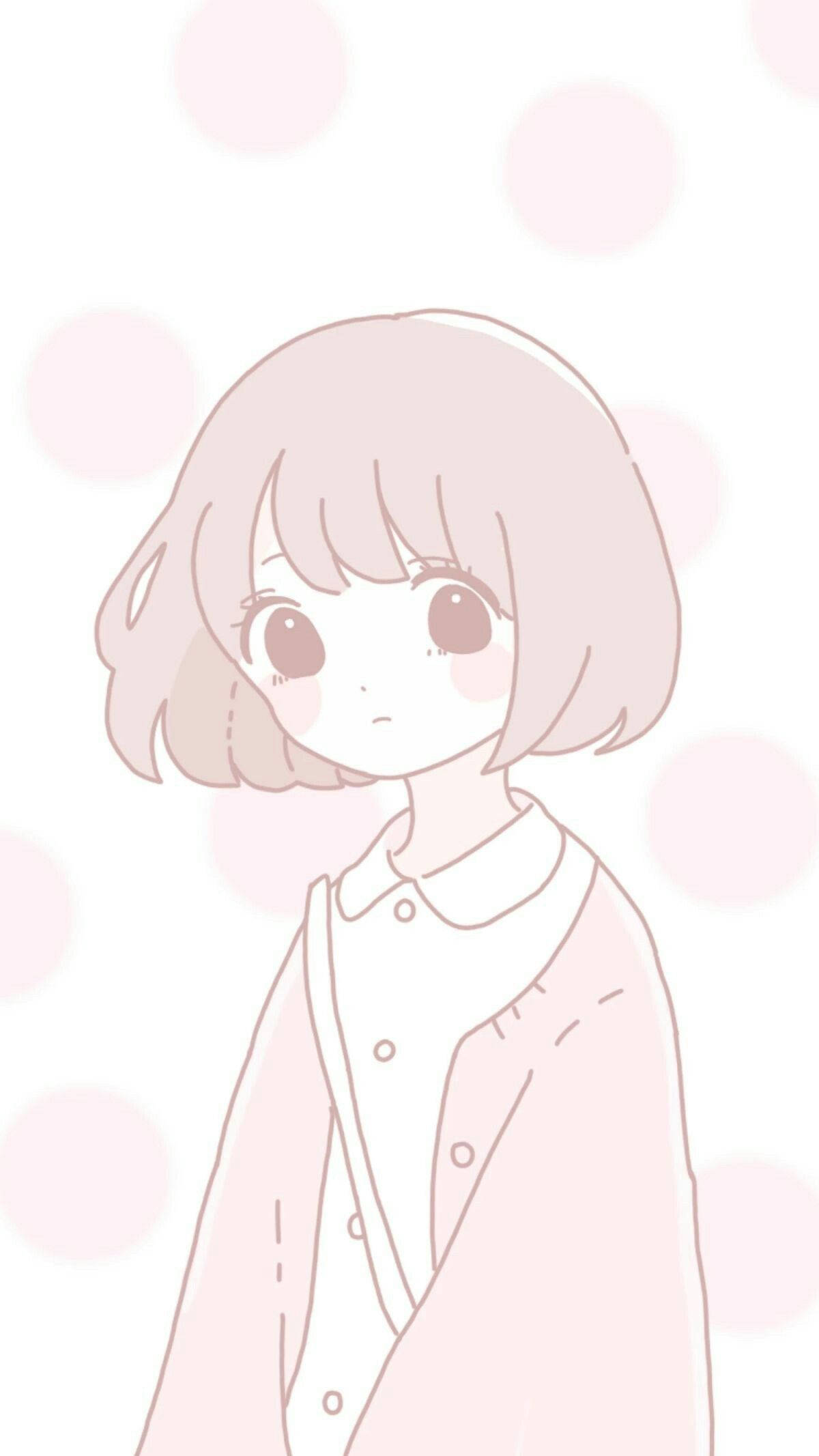 aesthetic pink anime girl, short hair, big eyes, Full HD Phone Wallpaper