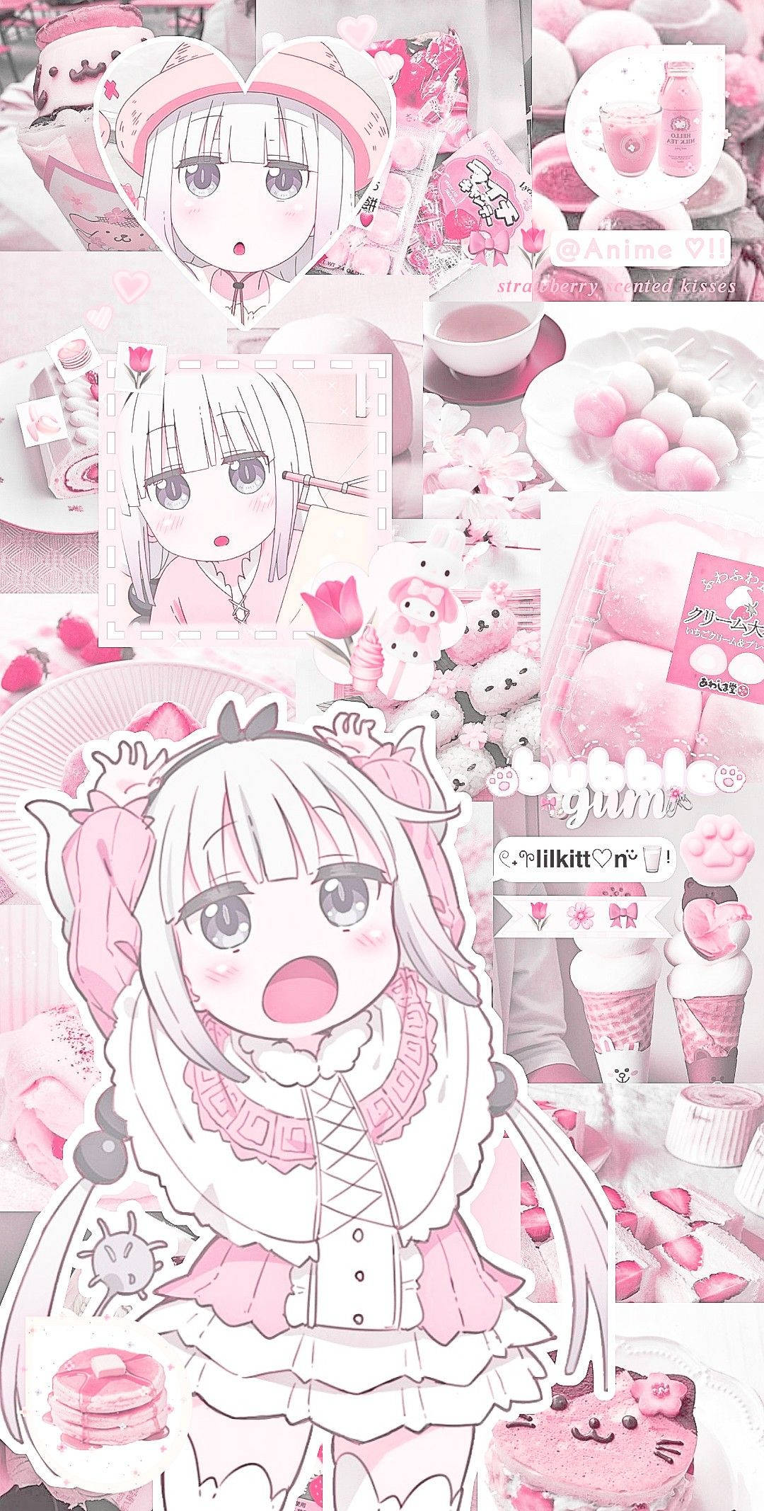 pastel pink, anime collage, surprised girl, Full HD Phone Wallpaper