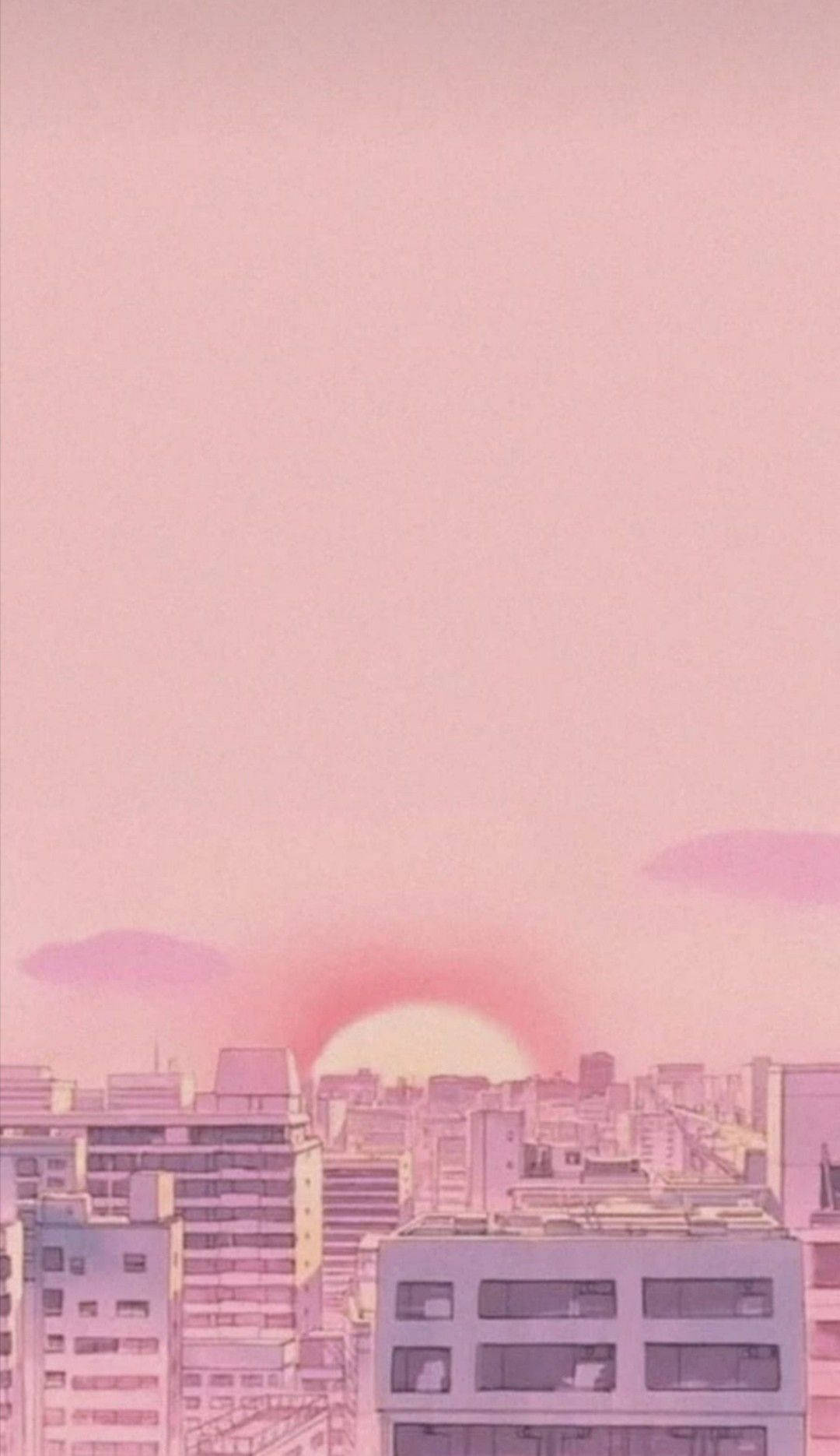 aesthetic pink anime, sunset, skyline, HD Phone Wallpaper