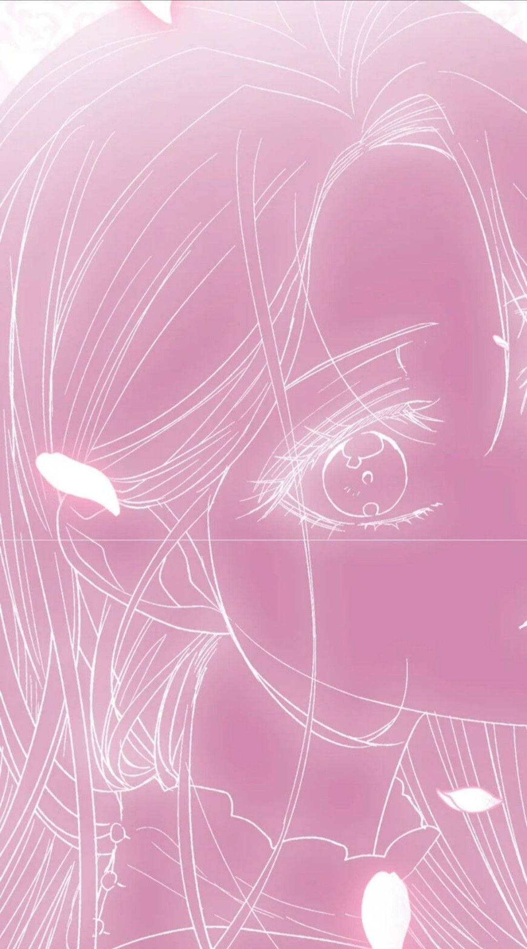 aesthetic pink anime girl, long pink hair, one visible eye, Full HD Phone Wallpaper