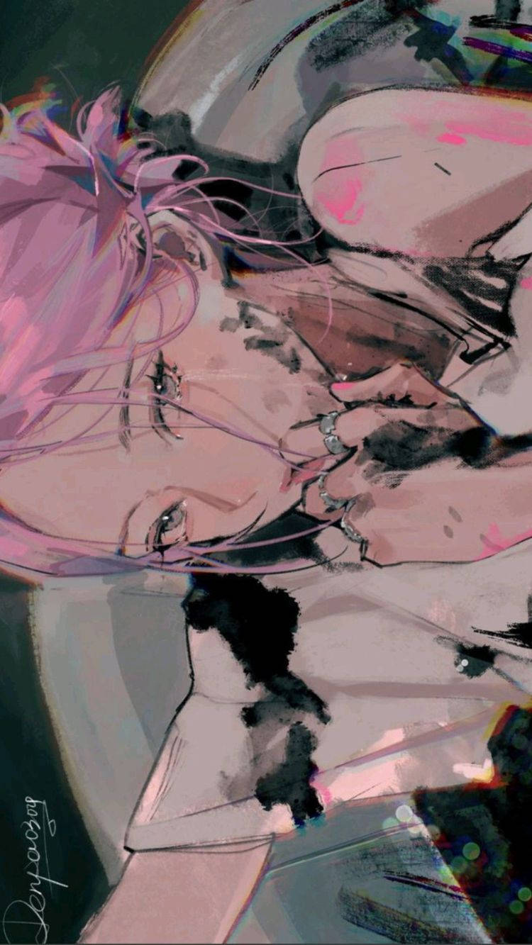 pink-haired figure, anime-style illustration, gently holding another person's hand, HD Phone Wallpaper