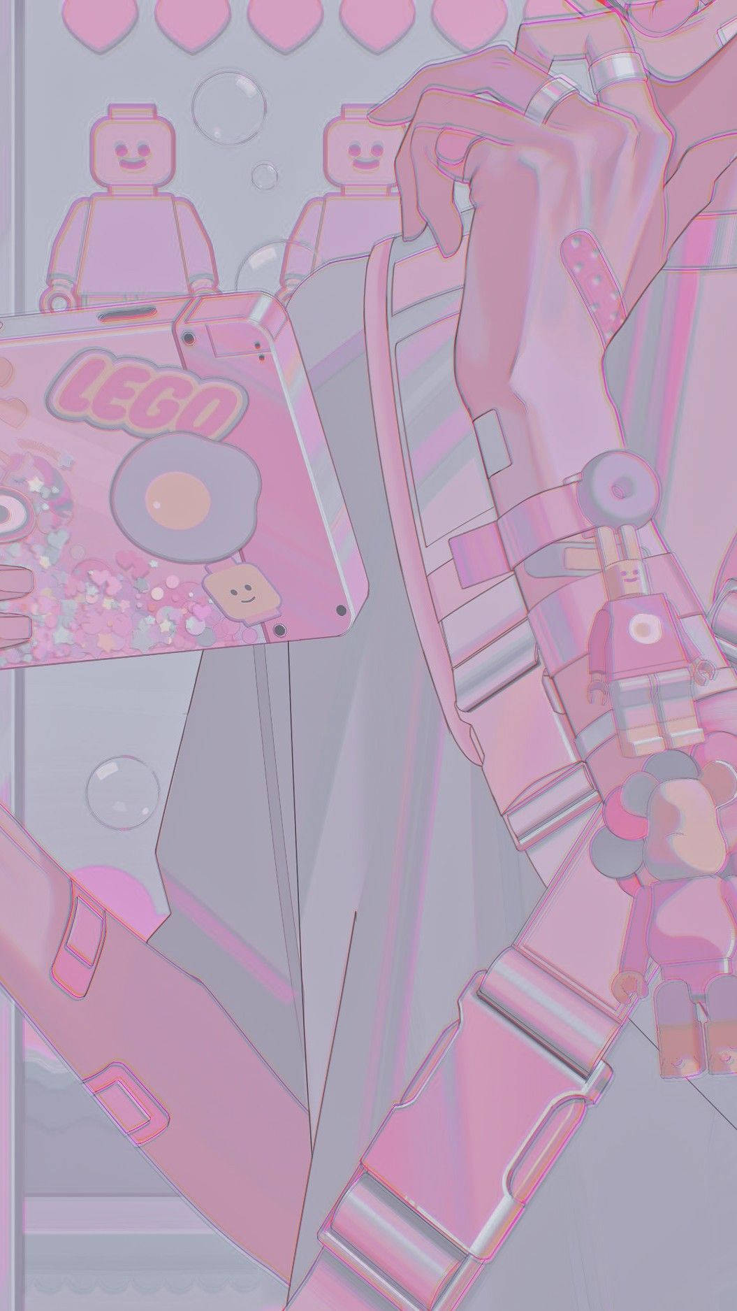 Aesthetic Pink Anime Boy Game Console, LEGO-themed device, pink and gray illustration, HD Phone Wallpaper