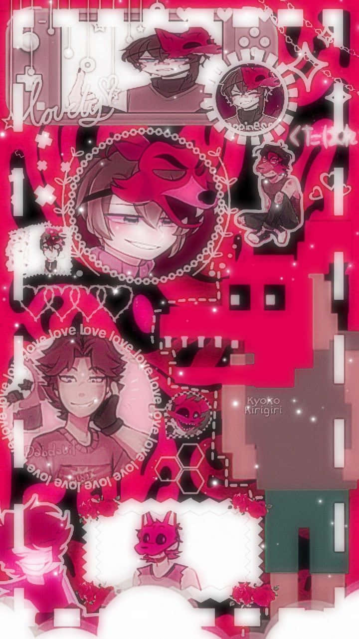 anime collage, aesthetic pink theme, heart-themed frames, HD Phone Wallpaper