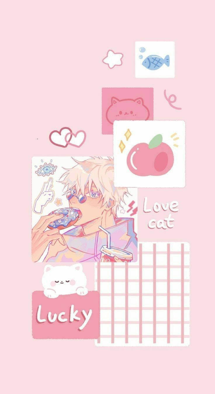 aesthetic pink anime boy, blonde anime boy, eating a donut, HD Phone Wallpaper