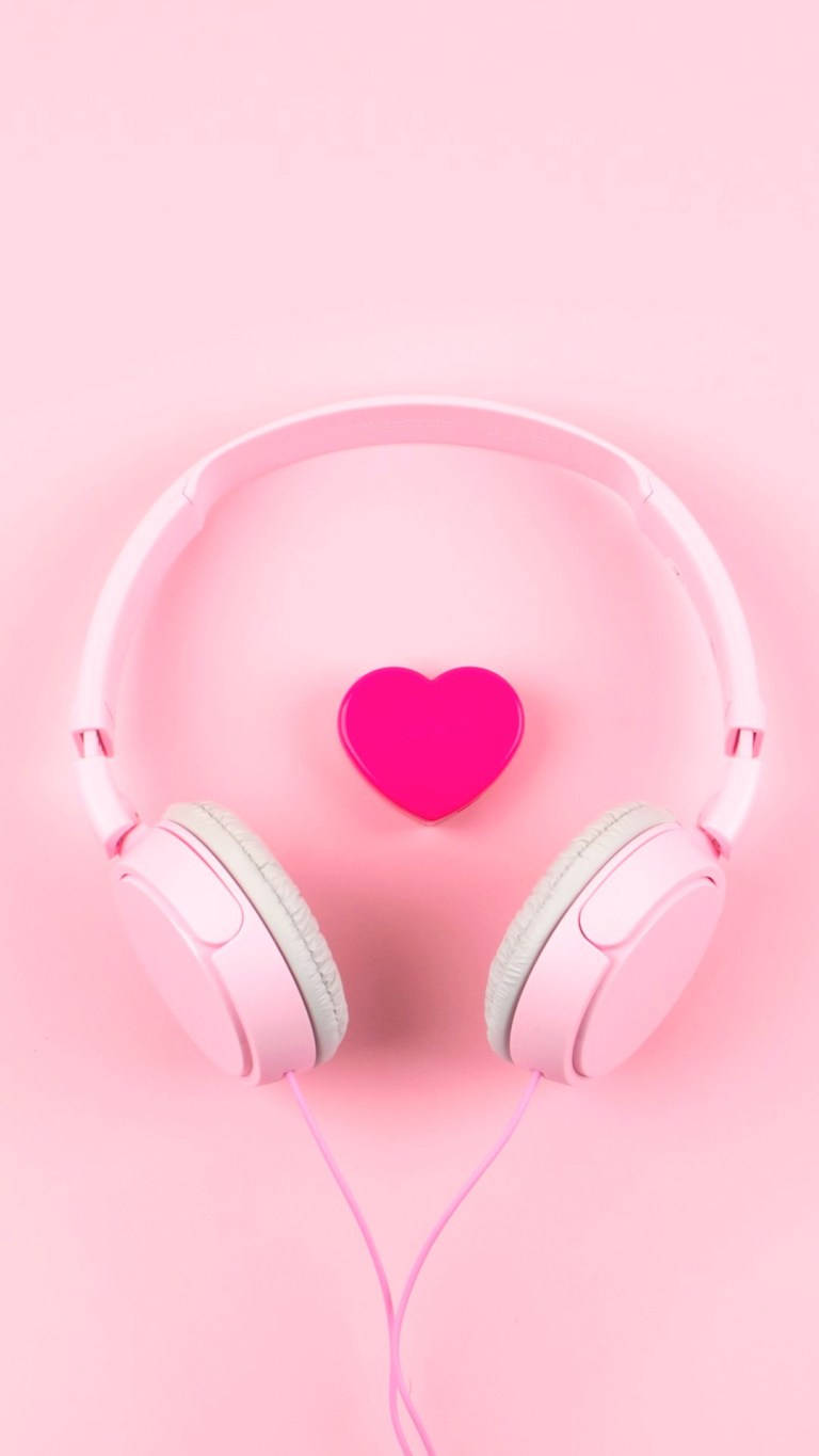 Aesthetic Pink iPhone, pastel pink headphones, vibrant fuchsia heart, HD Phone Wallpaper