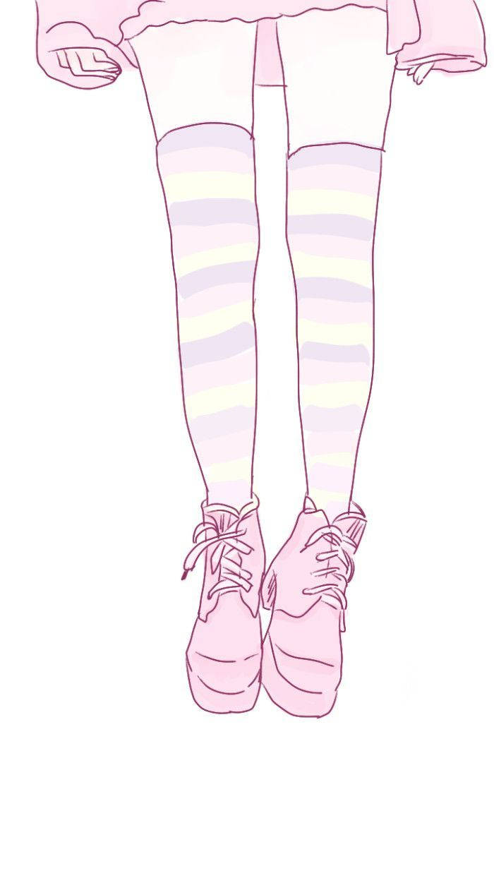 Aesthetic Pink iPhone, pastel striped thigh-highs, pink platform shoes, SD Phone Wallpaper