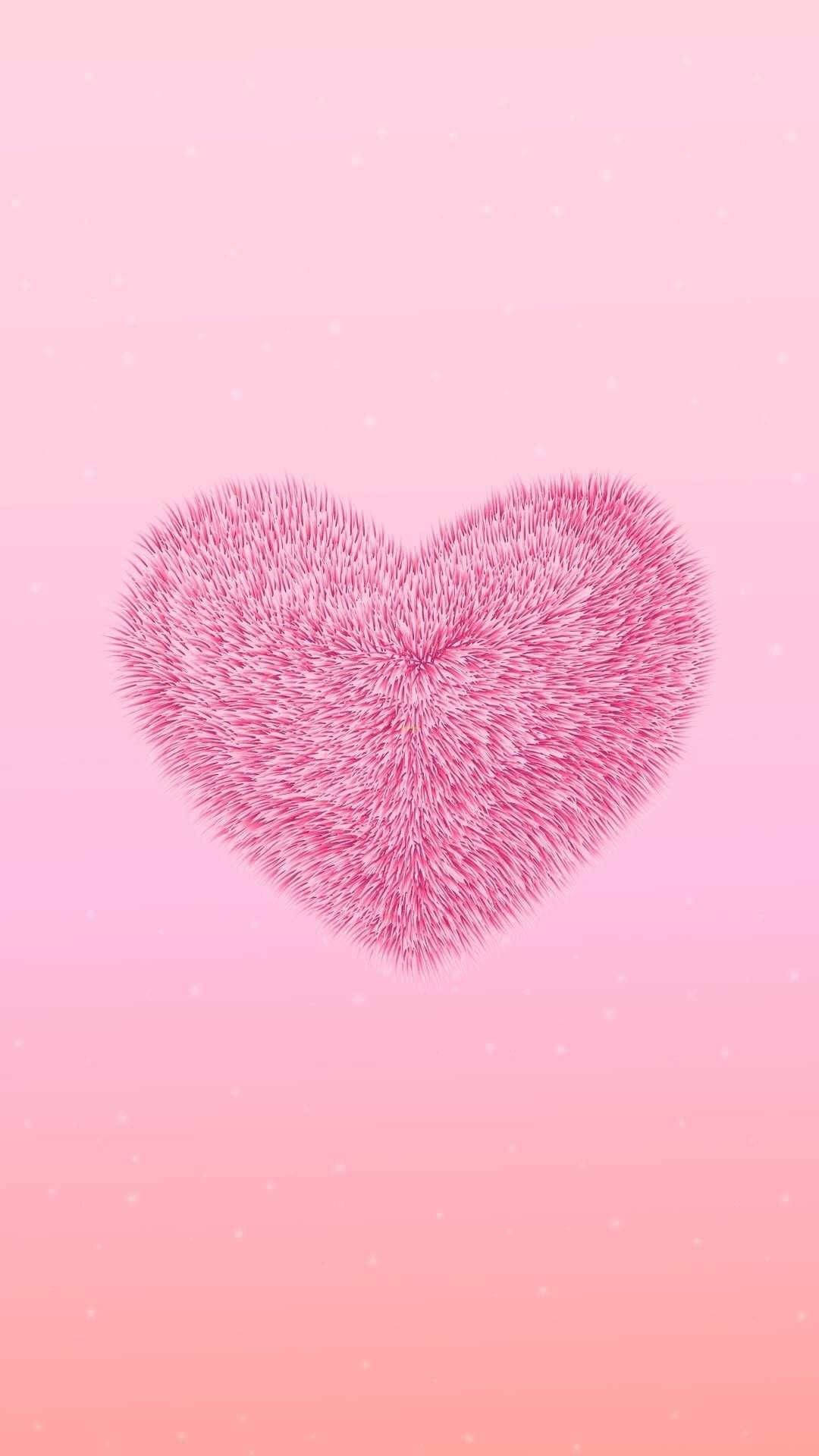aesthetic pink iphone, fluffy heart, soft gradient pink background, Full HD Phone Wallpaper