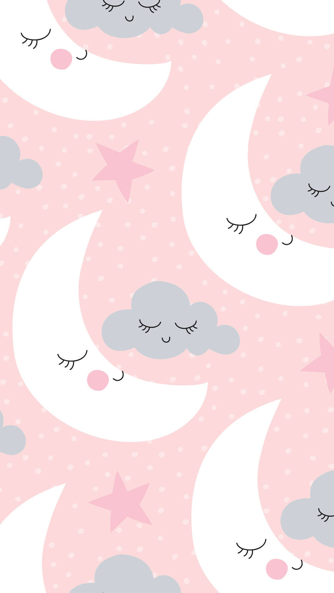 Moon And Cloud Girly iPhone, blush cheeks, pink stars, Full HD Phone Wallpaper