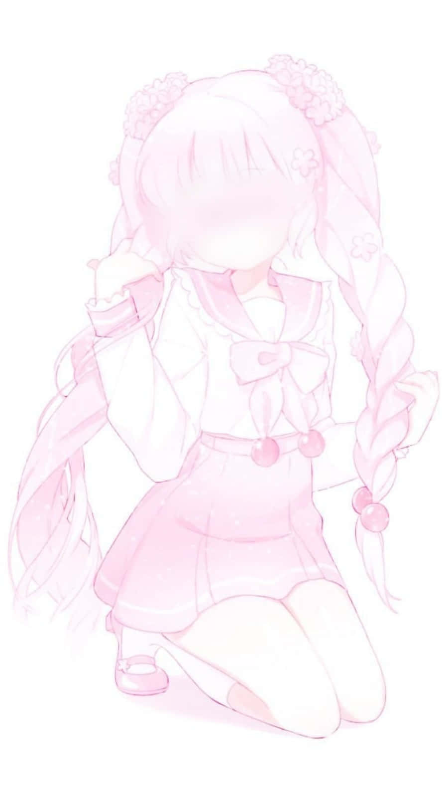 aesthetic pink kawaii, soft pink anime girl, floral braids, HD Phone Wallpaper