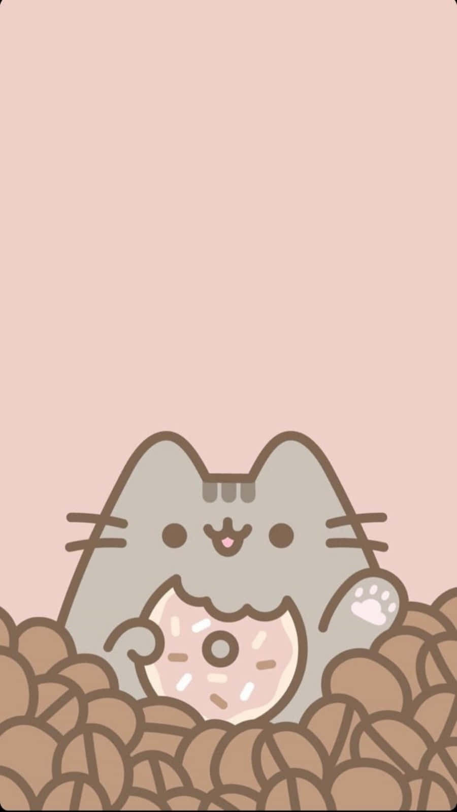 aesthetic pink kawaii, gray cartoon cat, brown donuts, HD Phone Wallpaper