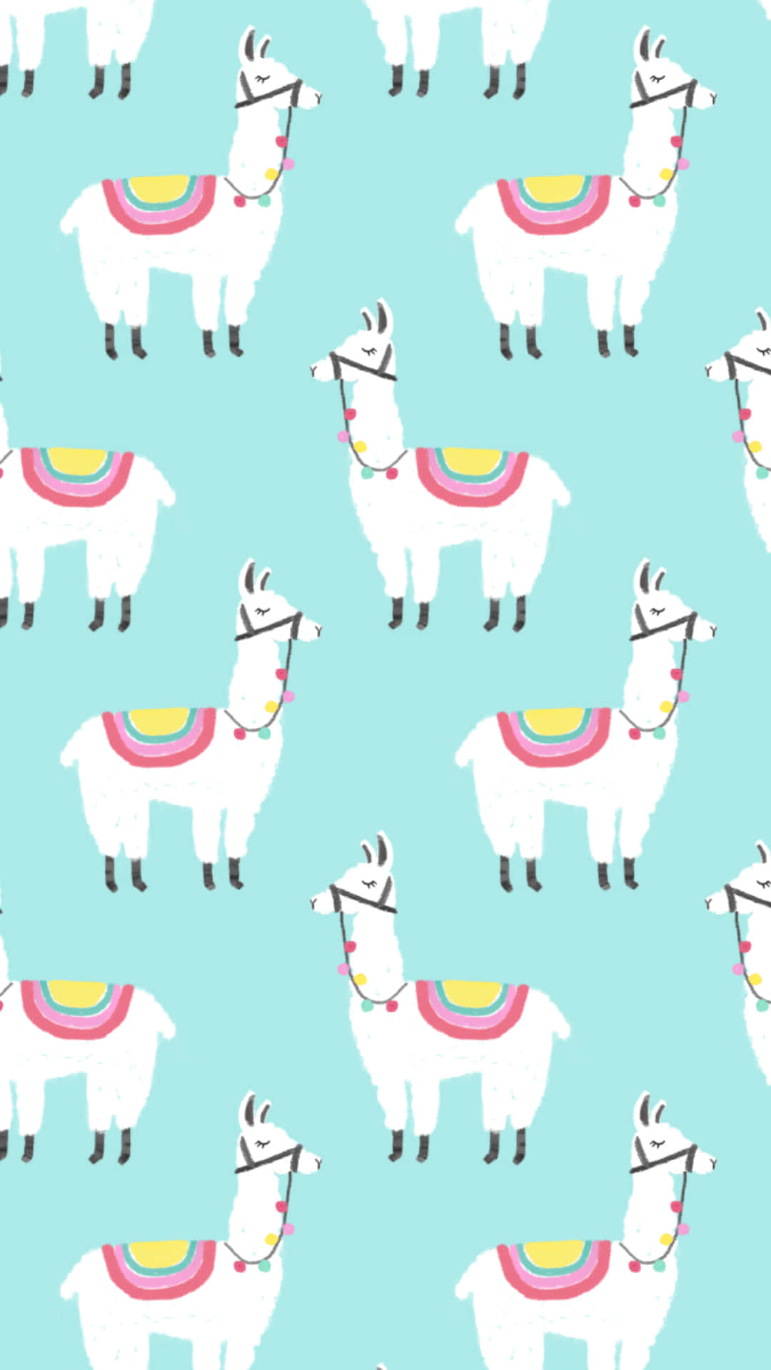 kawaii llama, white cartoon llama, colorful rainbow saddles, Full HD Phone Wallpaper