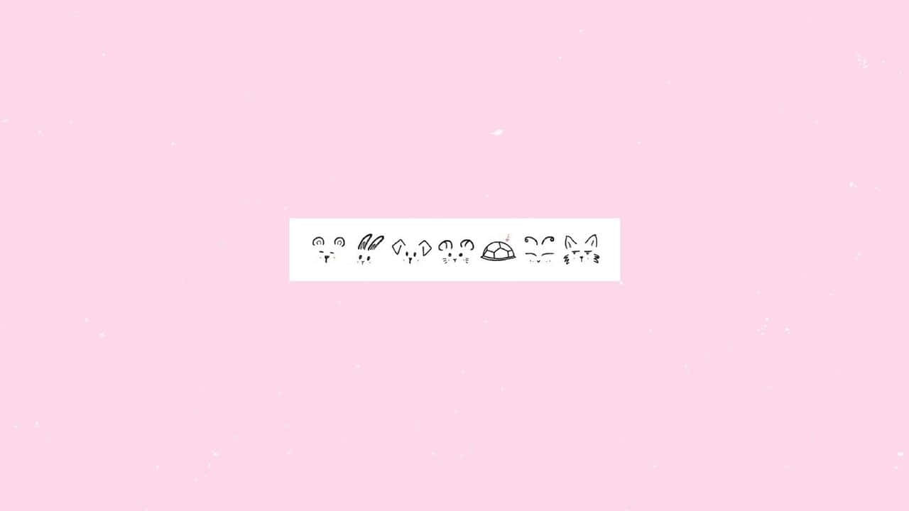 kawaii pink aesthetic, minimalist row of cute animal doodles, soft pink textured background, HD Desktop Wallpaper