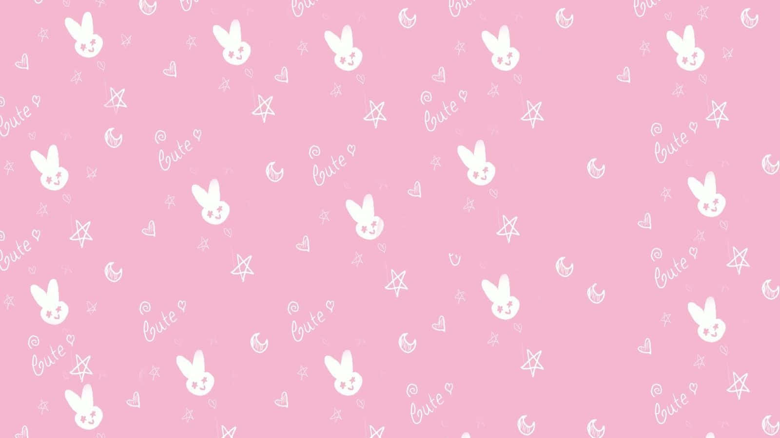 kawaii pink aesthetic, soft pink, white cartoon bunnies, HD Desktop Wallpaper