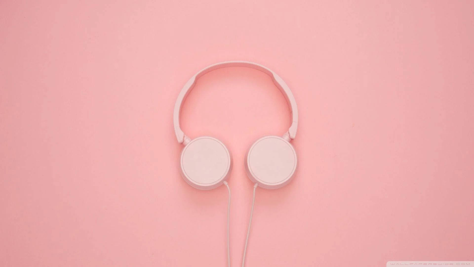 minimalist white over-ear headphones, soft pink background, clean lines, Full HD Desktop Wallpaper