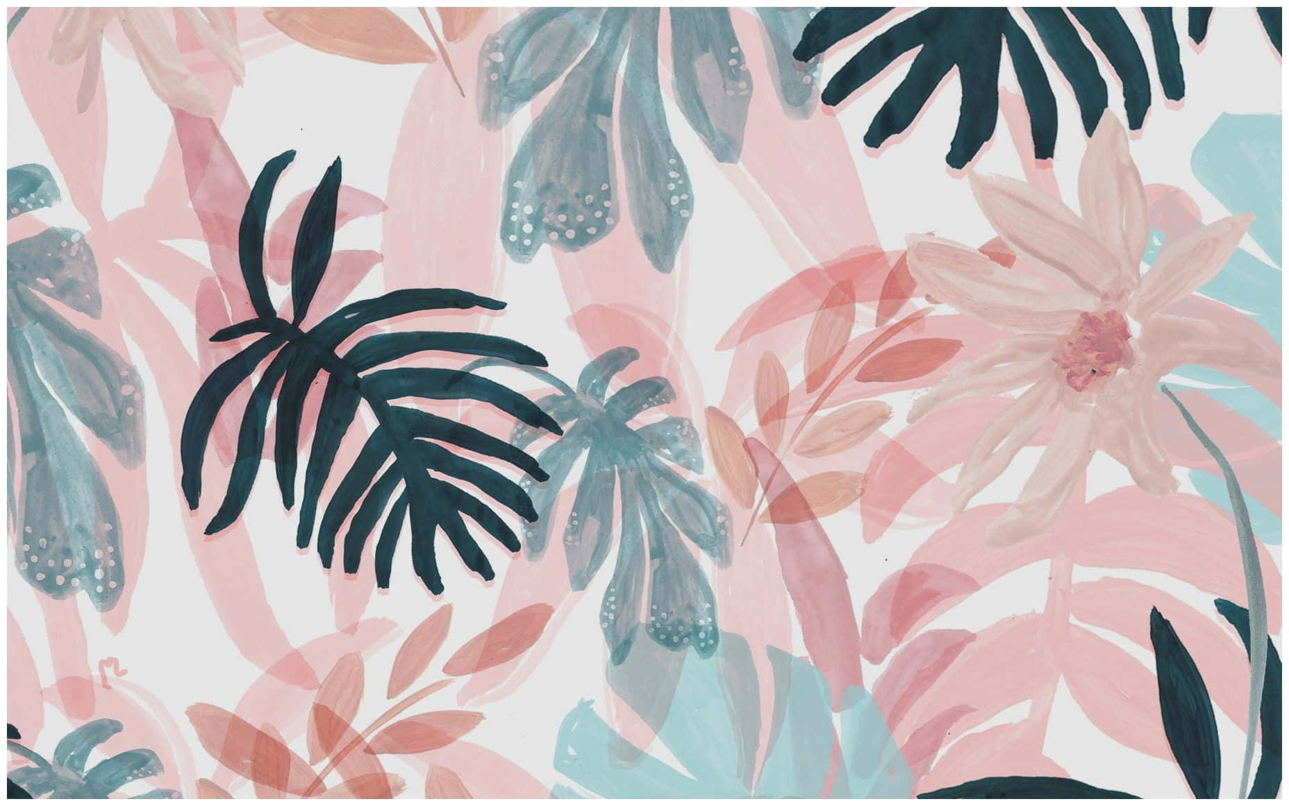 pastel pink aesthetic computer, tropical leaves, pink, HD Desktop Wallpaper