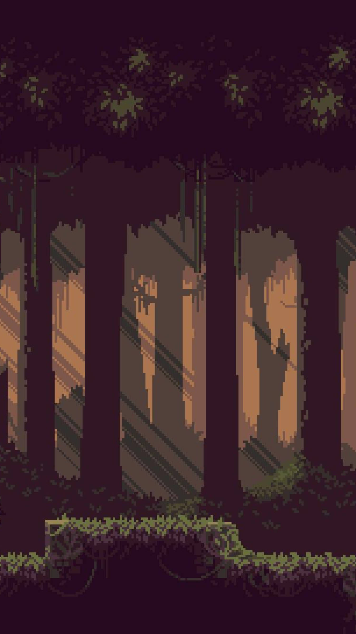 brown forest, aesthetic pixel art, tall trees, Full HD Phone Wallpaper