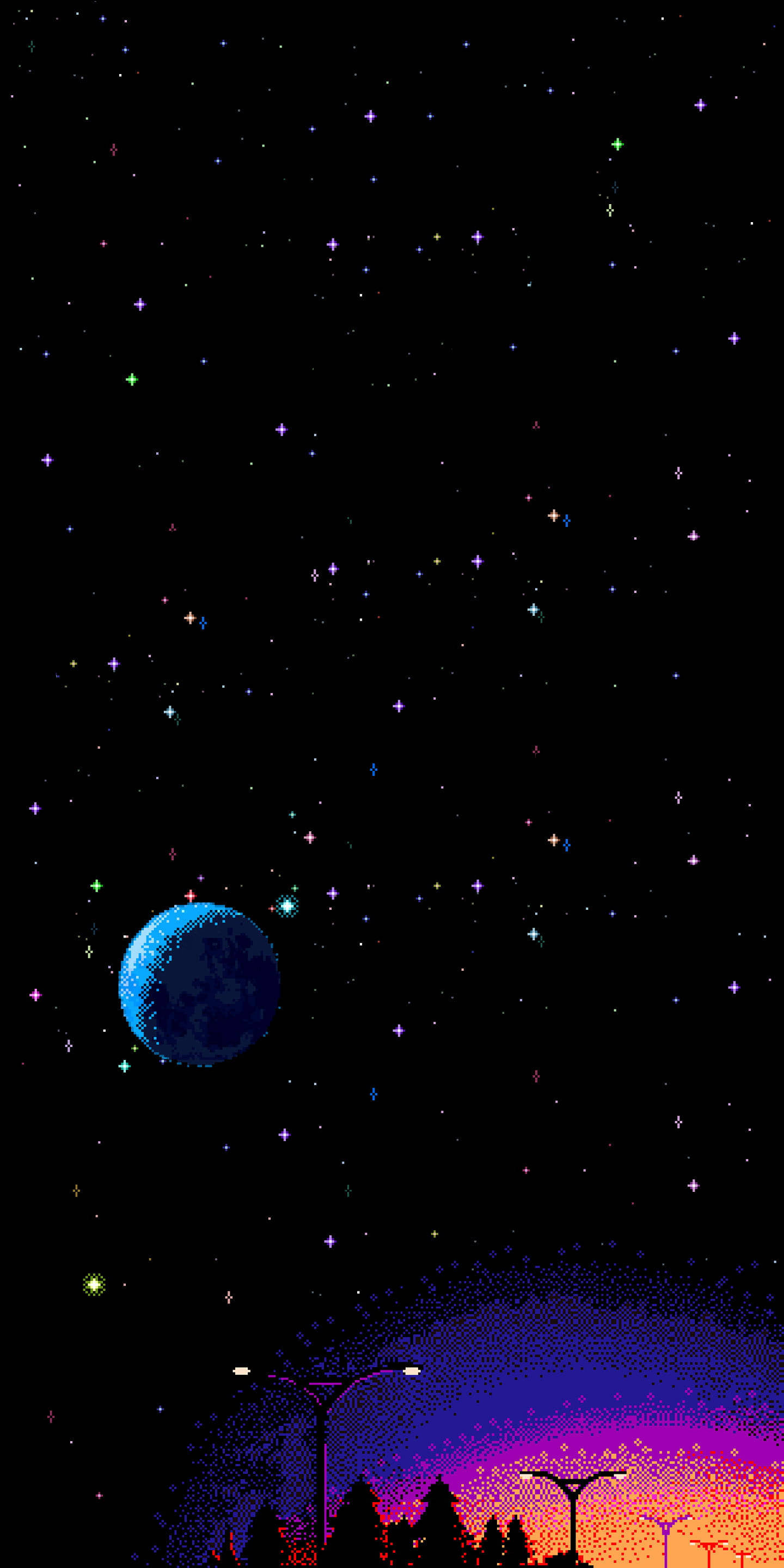 Moon, Stars, Aesthetic Pixel Art, 2K Phone Wallpaper